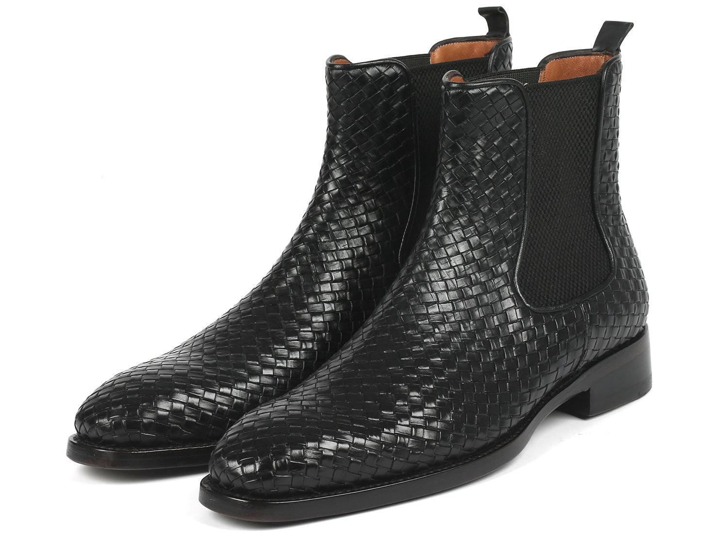 Paul Parkman Black Woven Leather Chelsea Boots - 92WN87-BLK