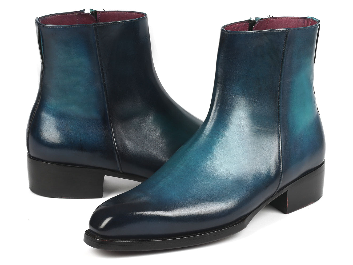 Paul Parkman Blue Burnished Side Zipper Boots Goodyear Welted - BT3955-BLU