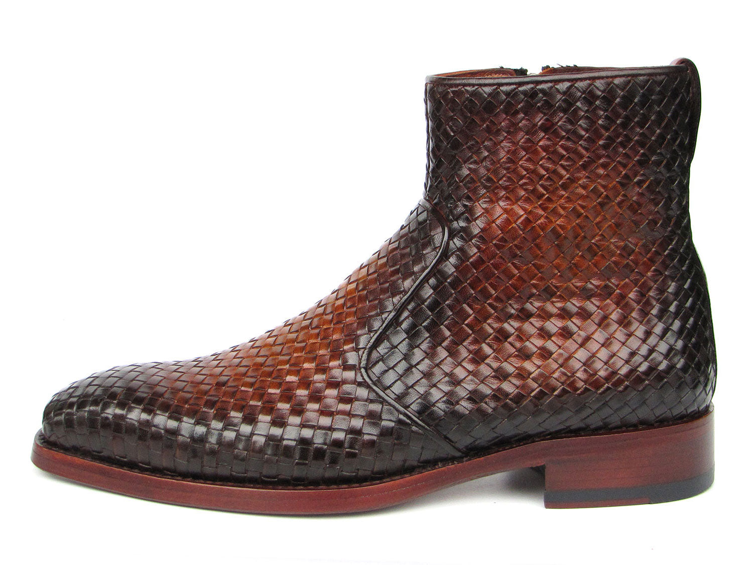 Paul Parkman Brown Burnished Woven Leather Zipper Boots - BT269BRW