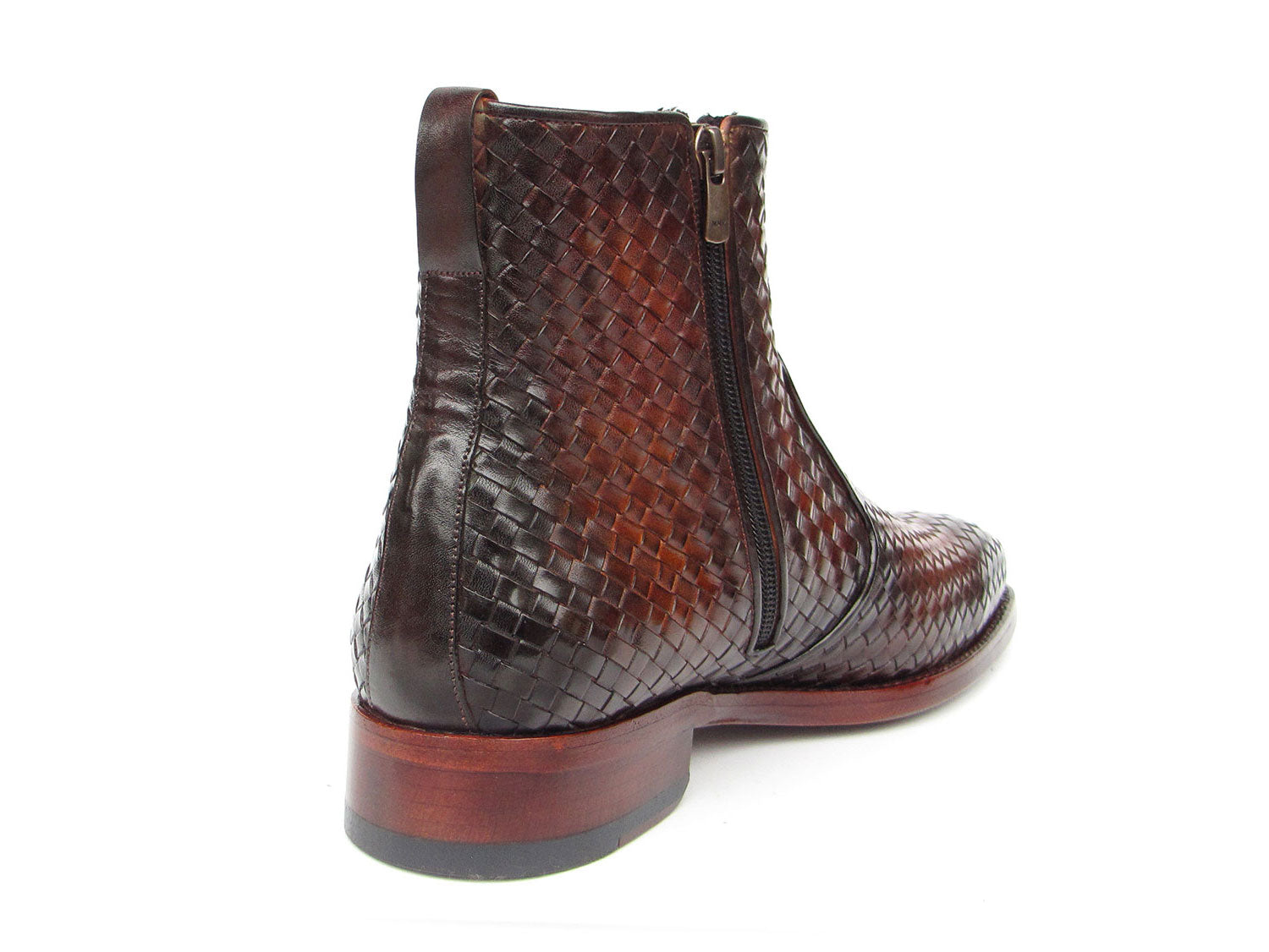 Paul Parkman Brown Burnished Woven Leather Zipper Boots - BT269BRW