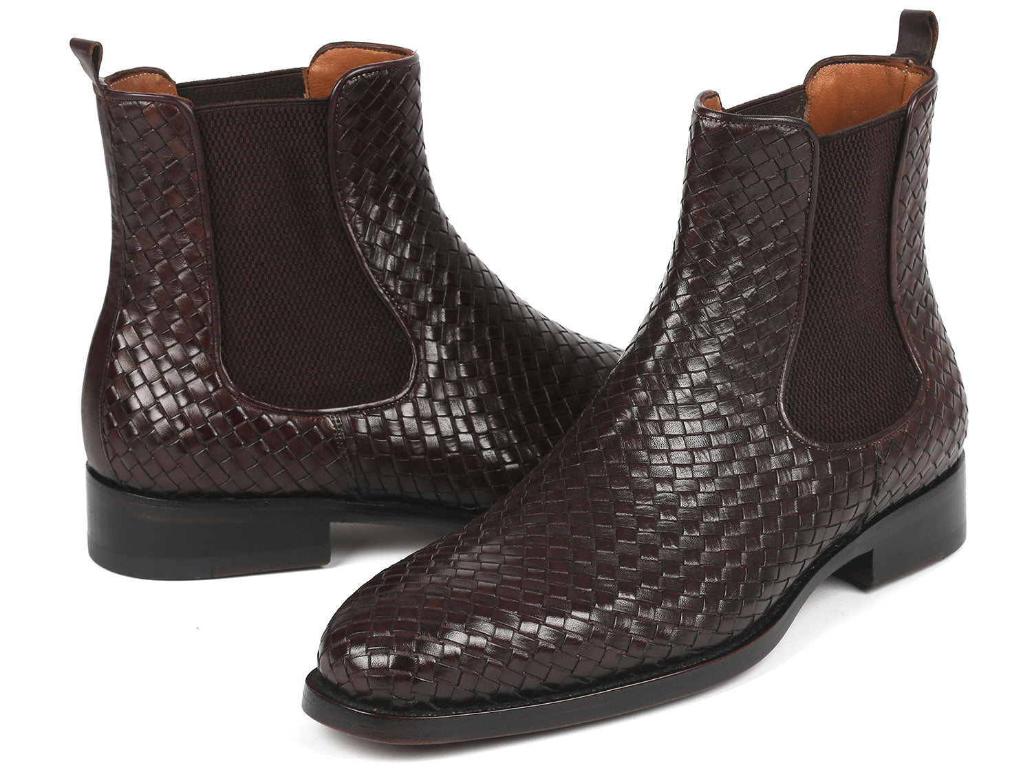 Paul Parkman Chocolate Brown Woven Leather Chelsea Boots - 92WN87-BRW