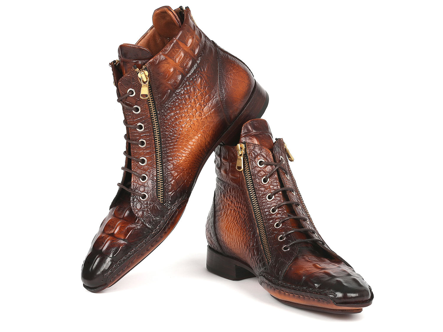 Paul Parkman Crocodile Textured Calfskin Handmade Zipper Boots - 88APK87