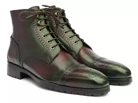 Paul Parkman Green & Brown Hand-Painted Cap Toe Boots BT9566-BRG