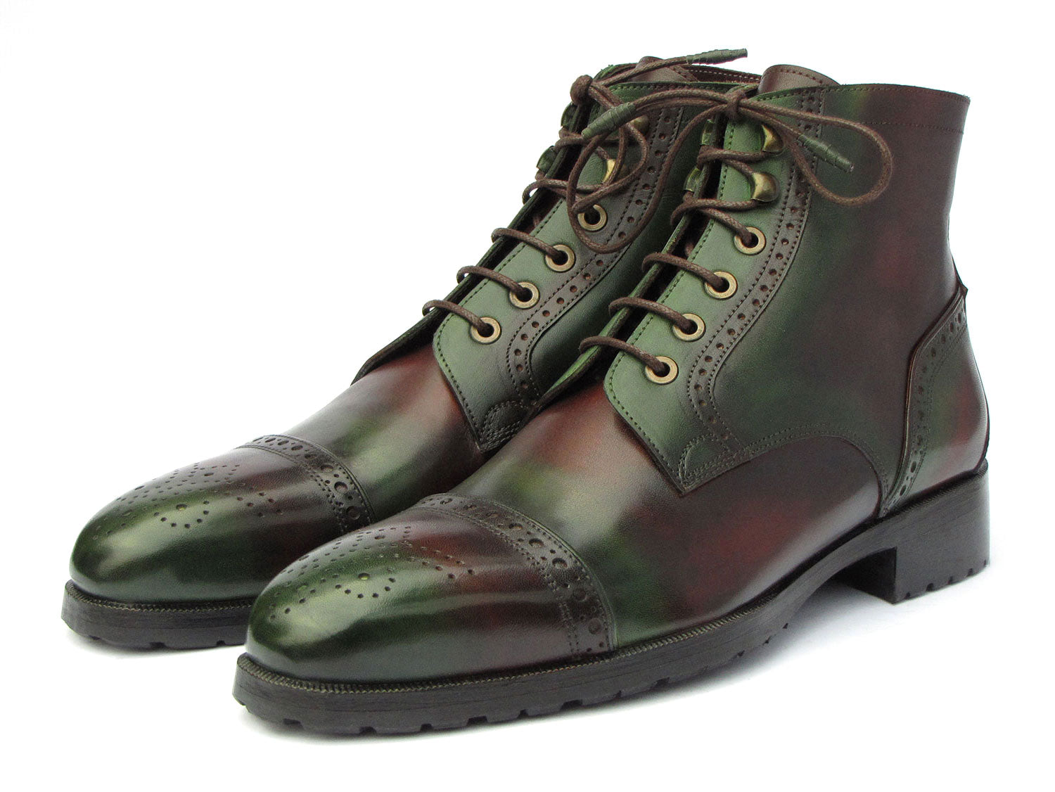 Paul Parkman Green & Brown Hand-Painted Cap Toe Boots BT9566-BRG