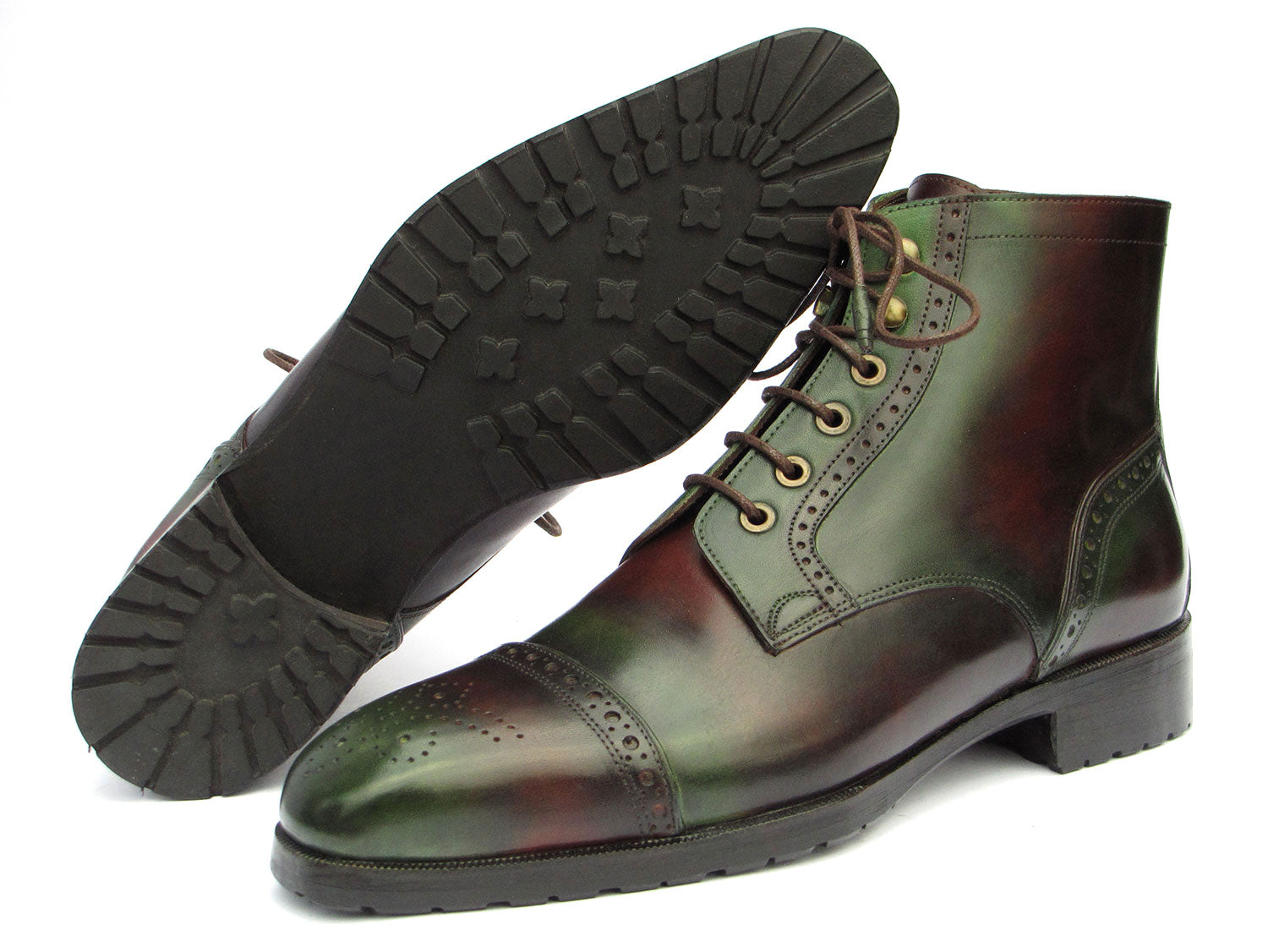 Paul Parkman Green & Brown Hand-Painted Cap Toe Boots BT9566-BRG