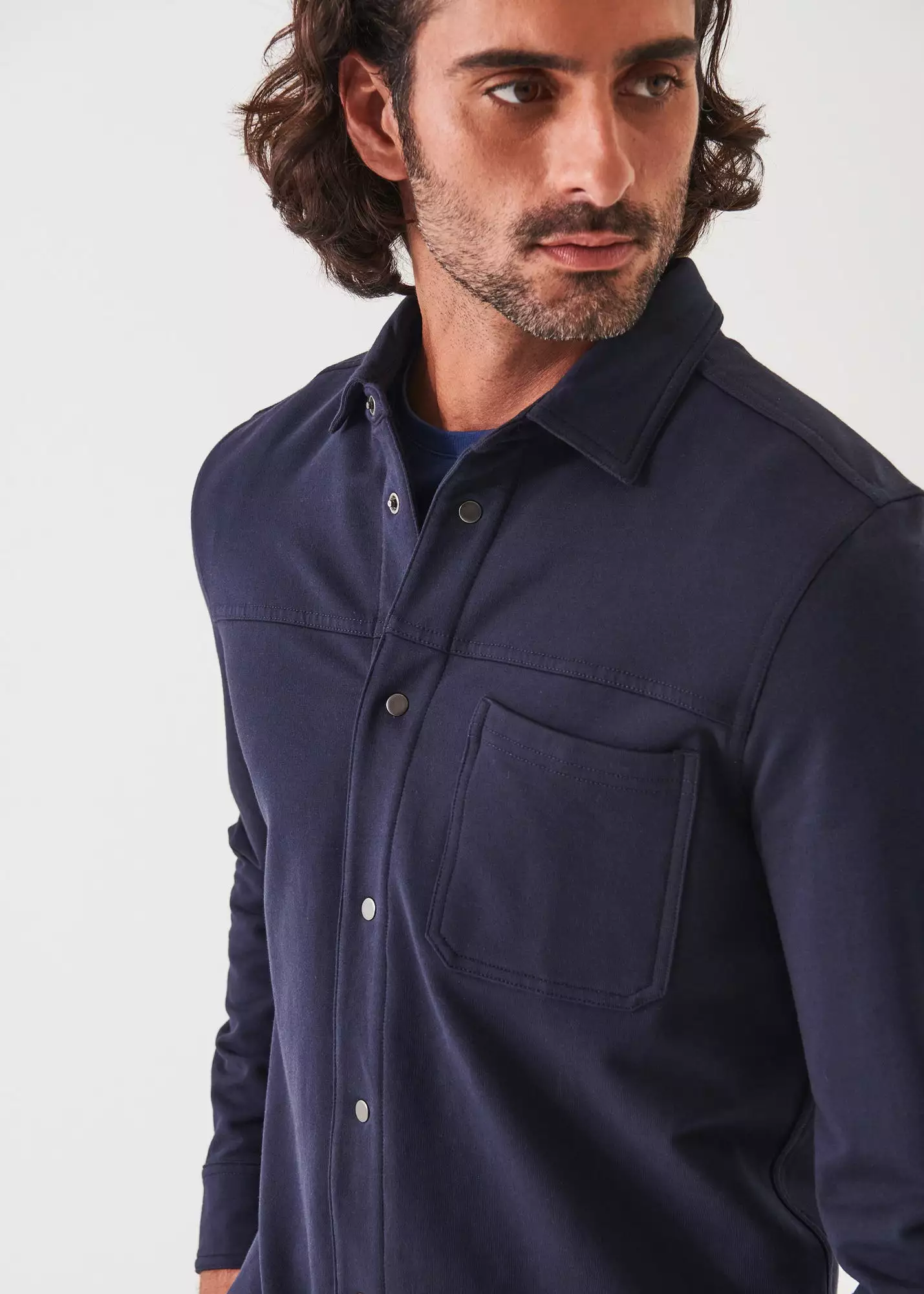 PIMA STRETCH FLEECE SNAP-FRONT OVERSHIRT