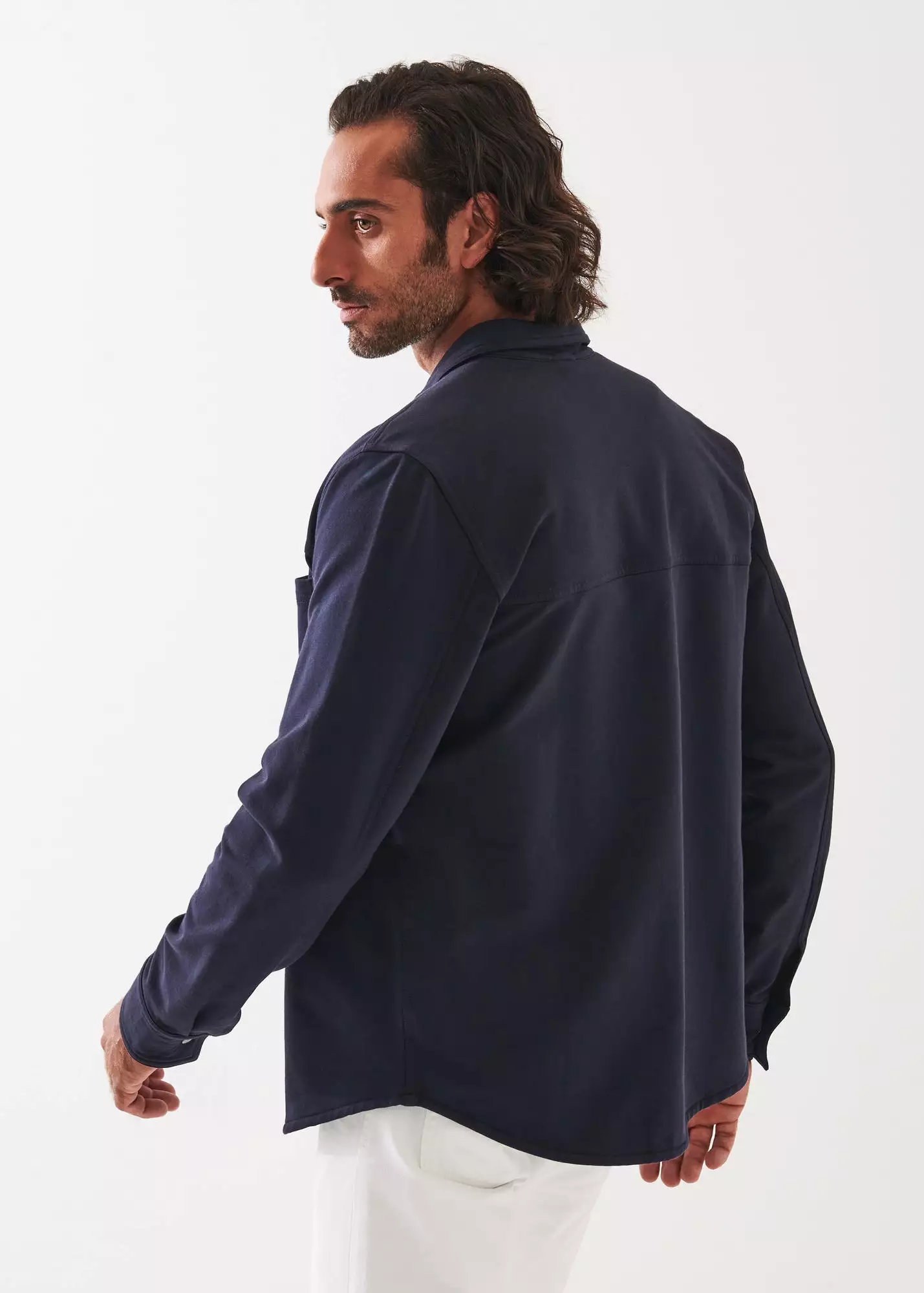 PIMA STRETCH FLEECE SNAP-FRONT OVERSHIRT