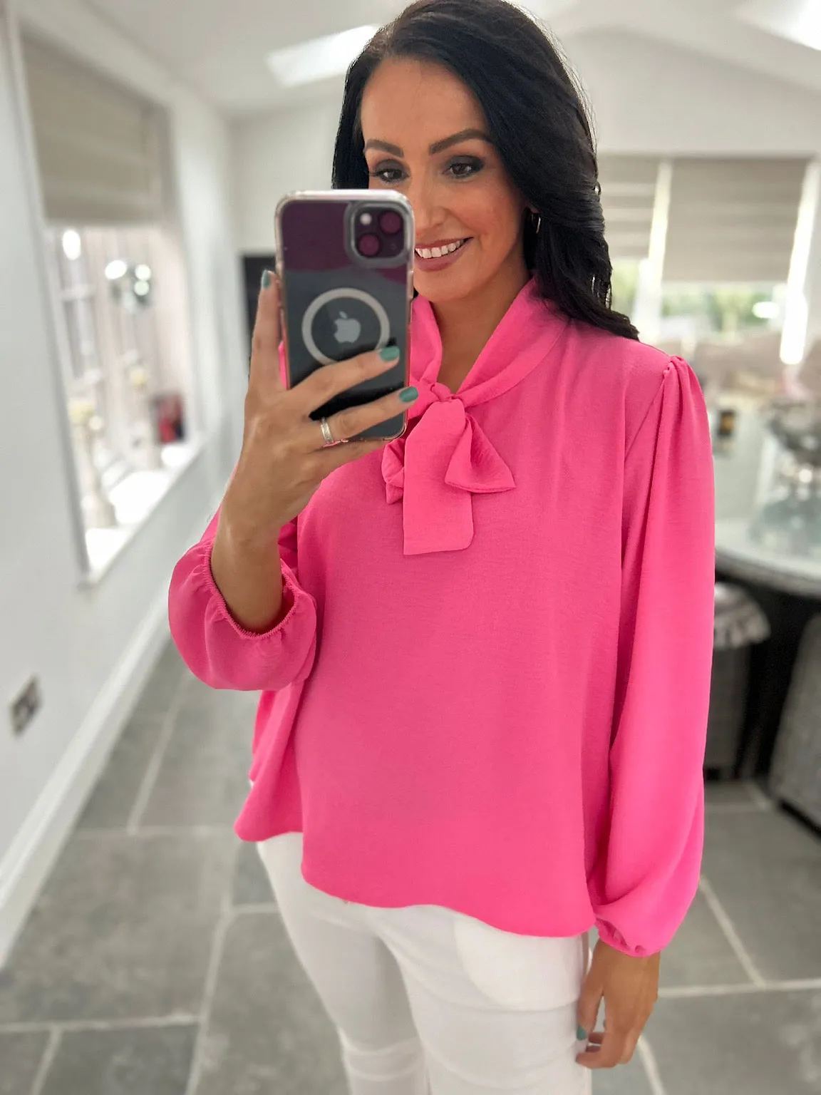 Pink Tie Neck Blouse Grace