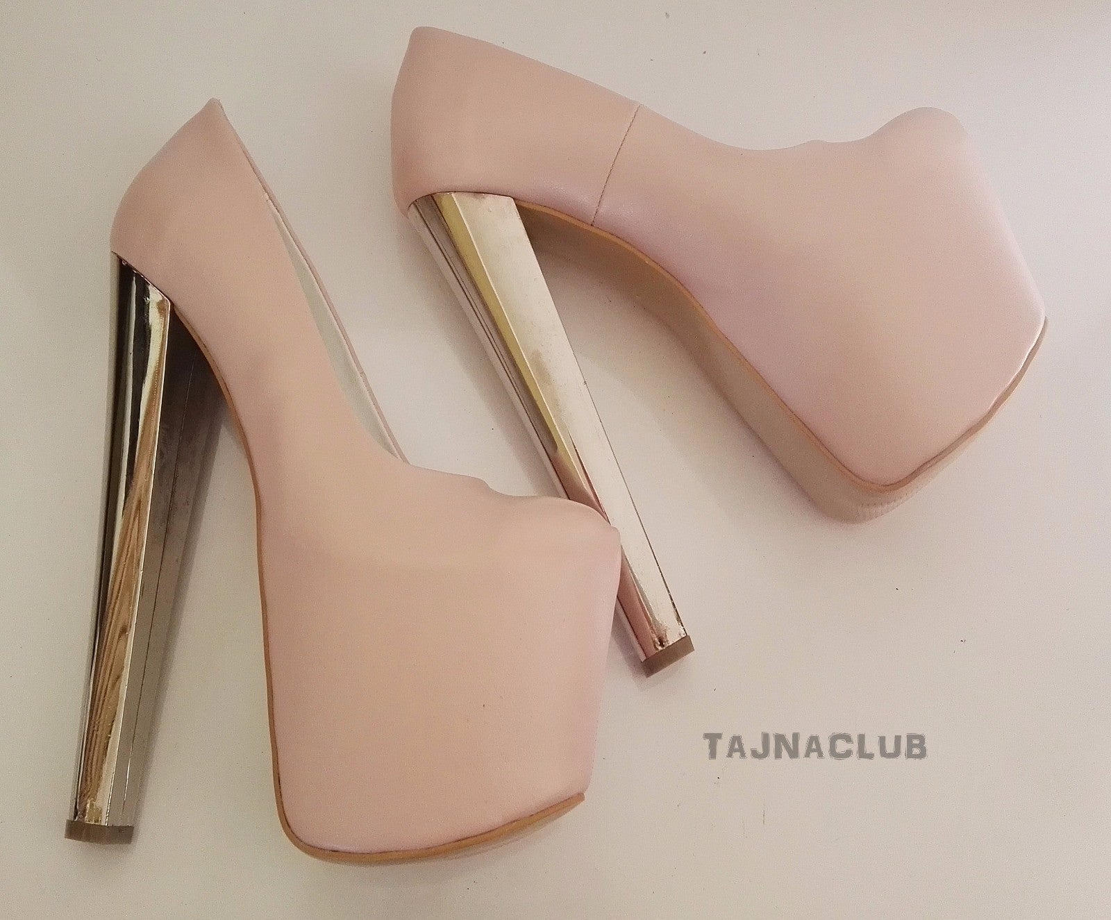 Powder Pink Metallic Heels Mega Platform 20 cm High Heel Pumps