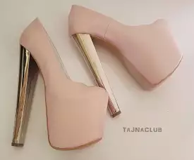 Powder Pink Metallic Heels Mega Platform 20 cm High Heel Pumps