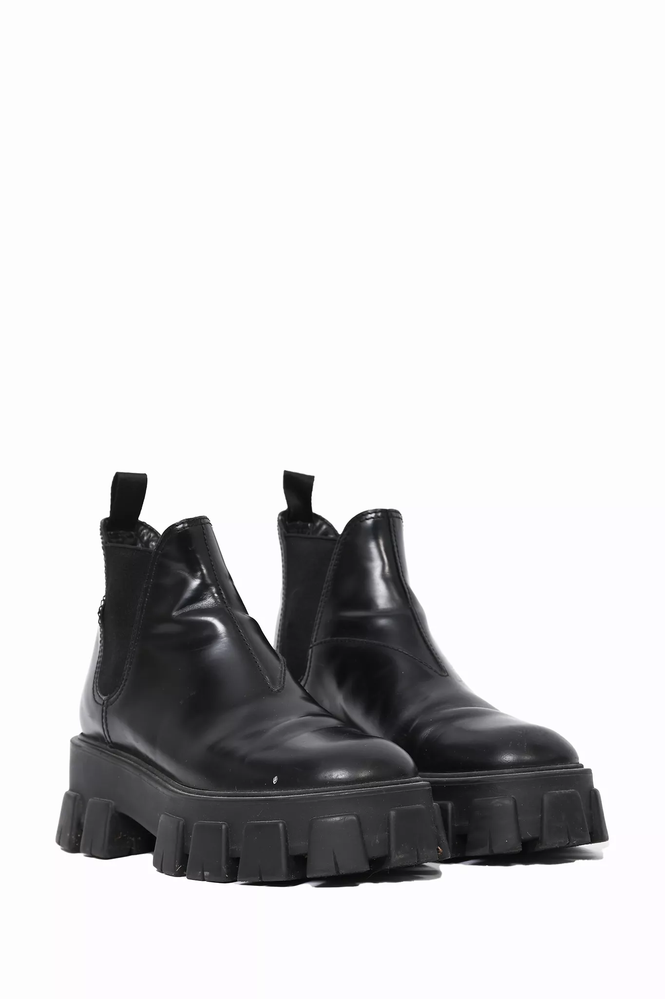 Prada Black Leather Monolith Lug Sole Chelsea Boots Size 38