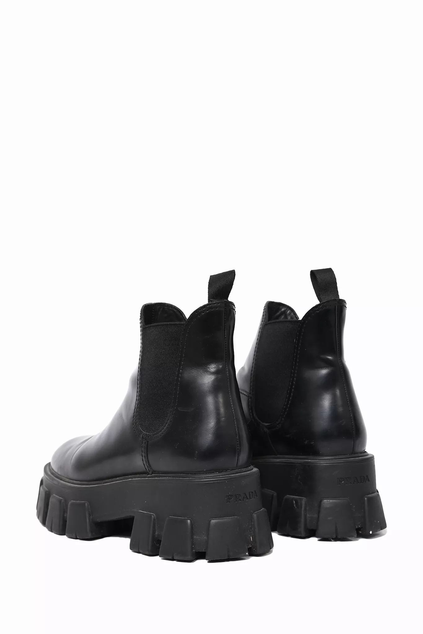 Prada Black Leather Monolith Lug Sole Chelsea Boots Size 38