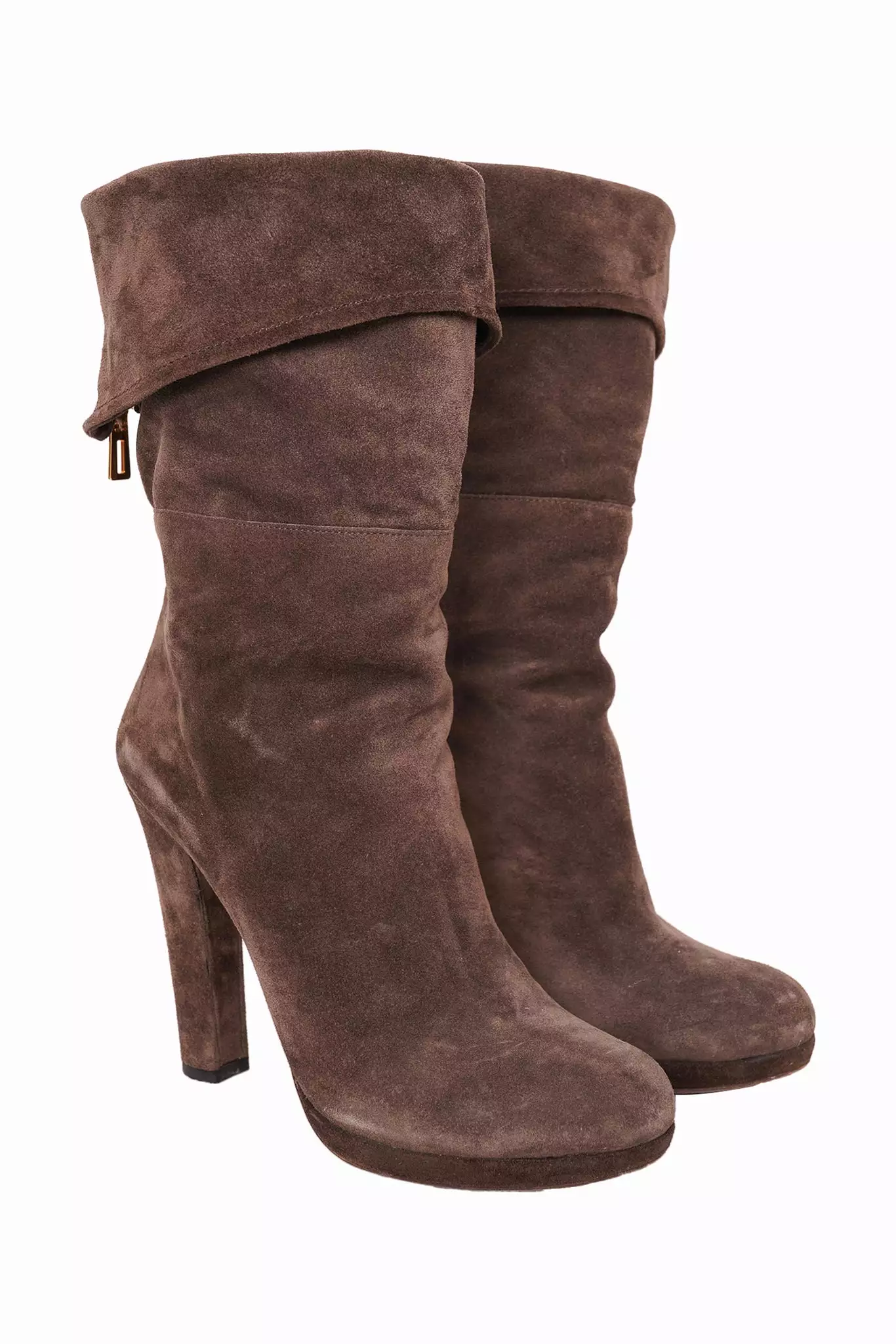 Prada Brown Suede Knee High Heeled Boots Size 39.5