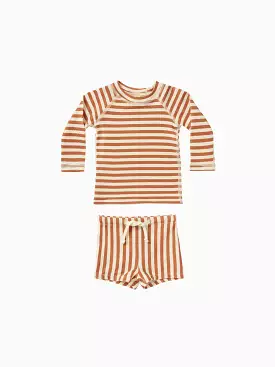 Quincy Mae - Clay Stripe Finn Rashguard + Short Set