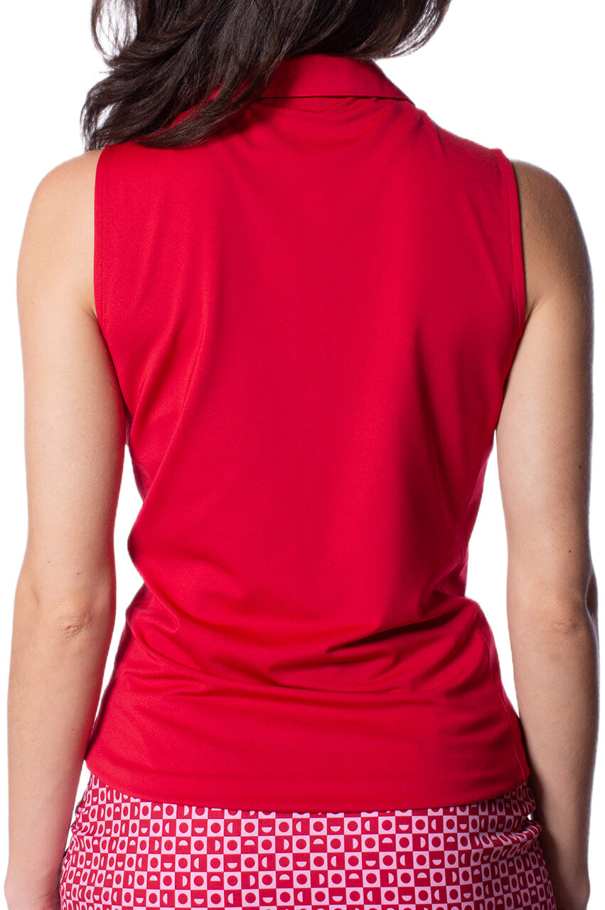 Red/Light Pink Sleeveless Zip Contrast Polo