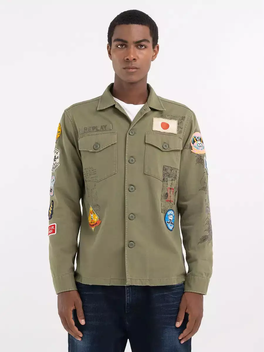 Replay PE24 Overshirt con Stampa e Patch All-Over Light Military Man