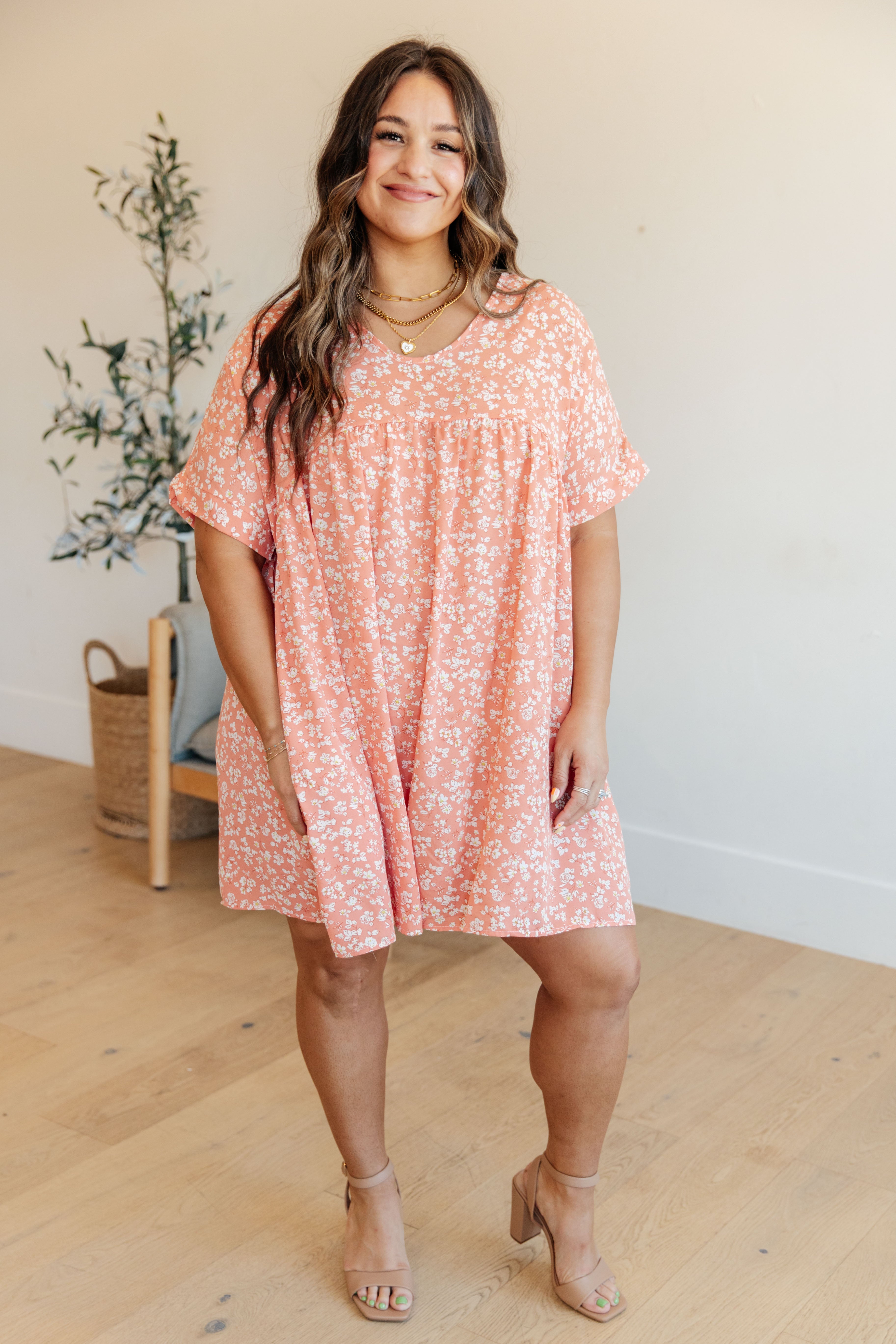 Rodeo Lights Dolman Sleeve Dress in Coral Floral