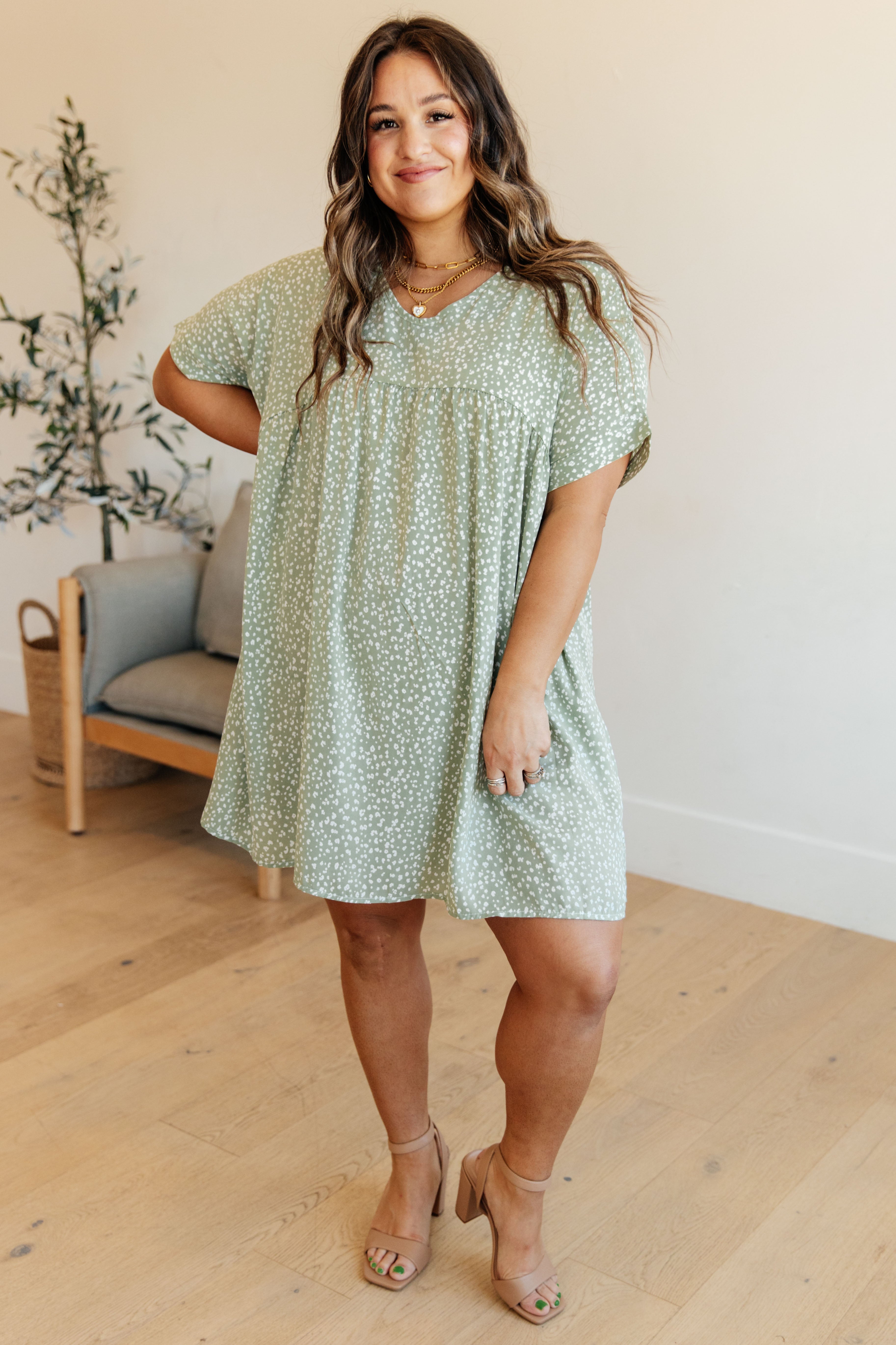 Rodeo Lights Dolman Sleeve Dress in Green Floral