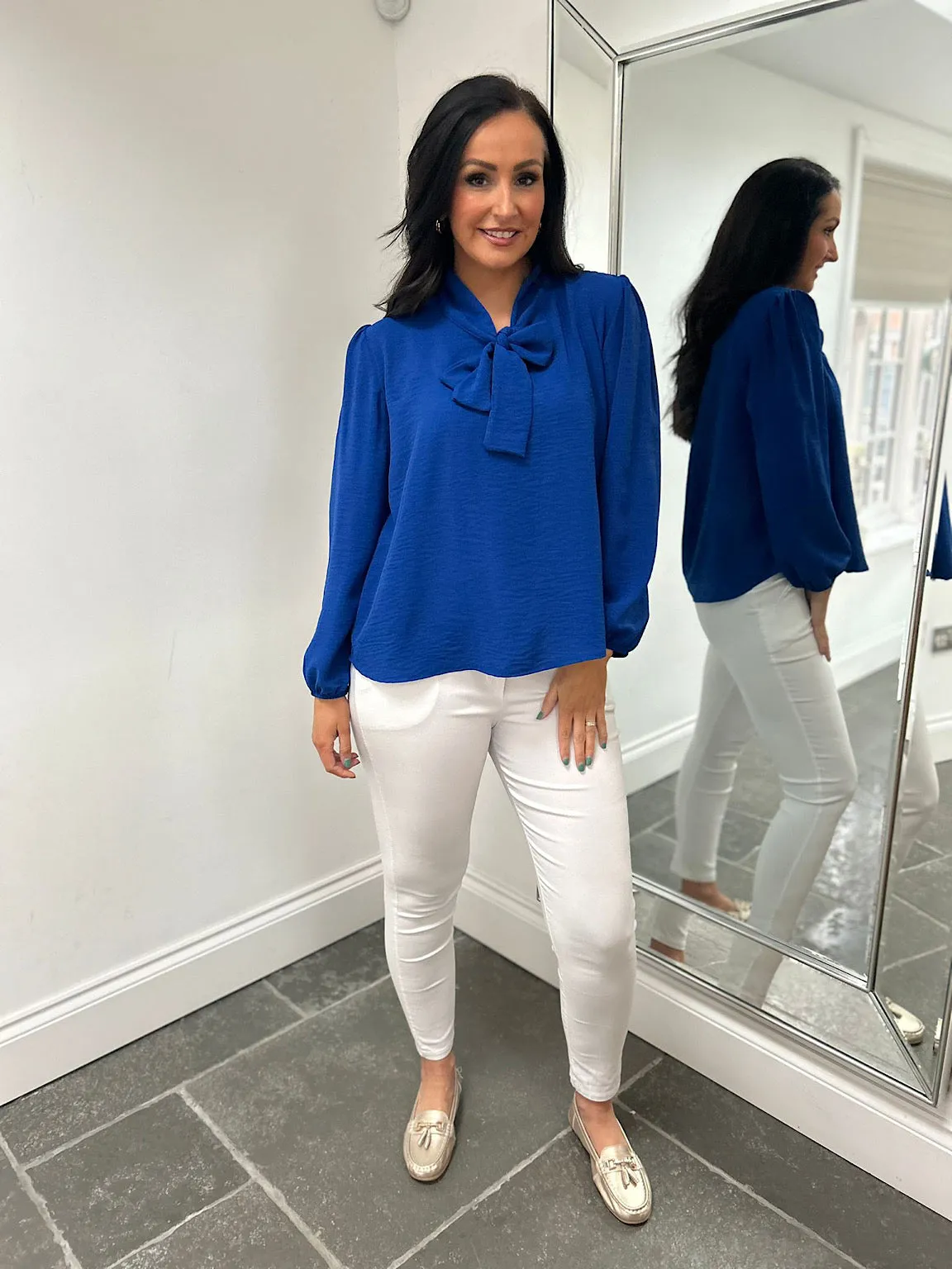 Royal Blue Tie Neck Blouse Grace