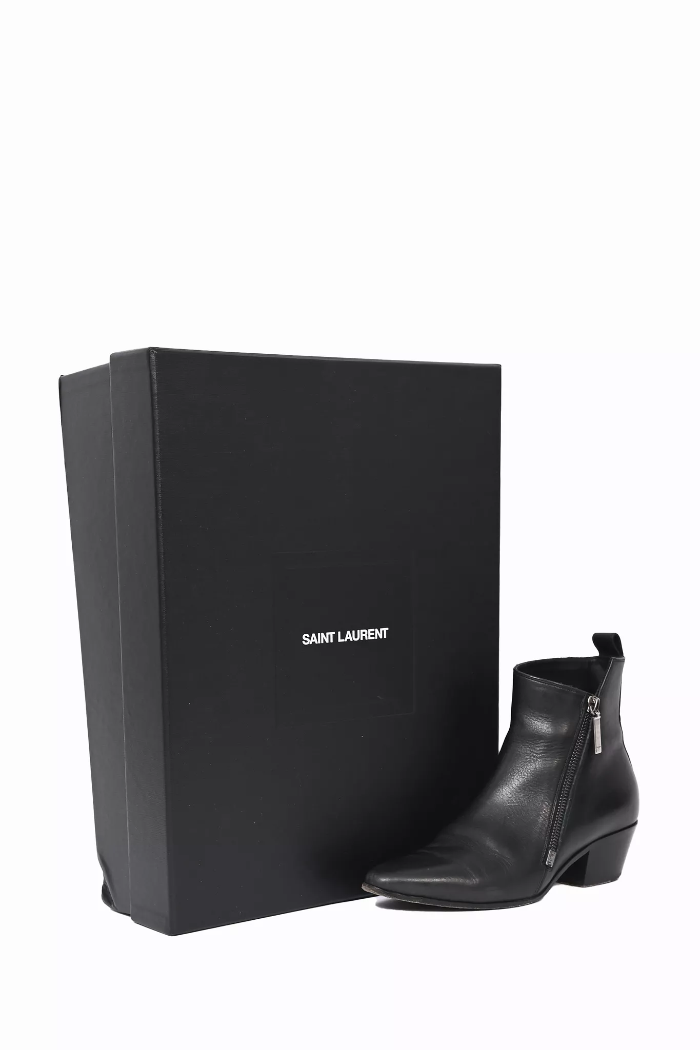 Saint Laurent Black Leather Asymmetrical Boots Size 35.5