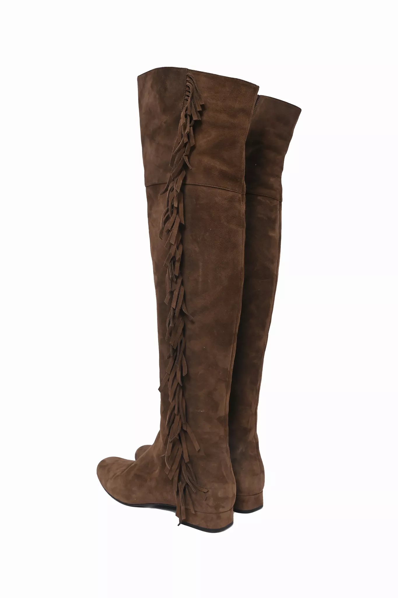 Saint Laurent Brown Suede Fringe Knee High Boots Size 40