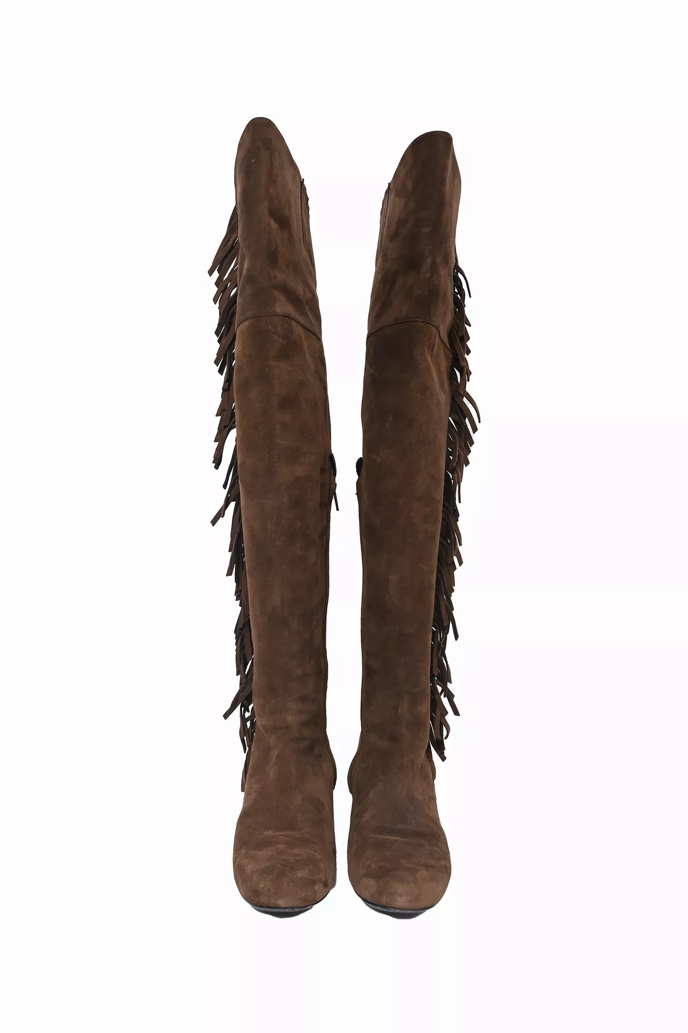 Saint Laurent Brown Suede Fringe Knee High Boots Size 40