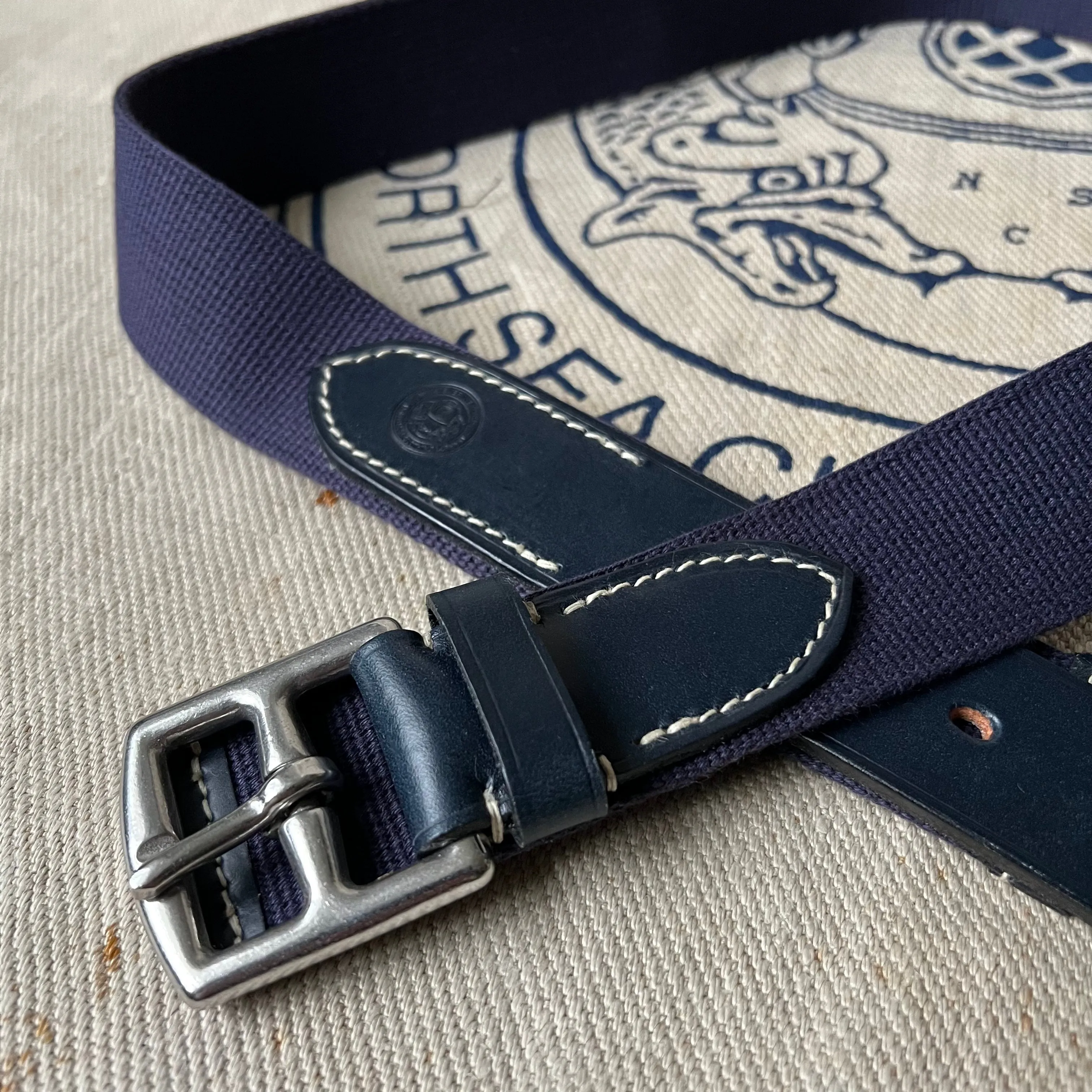 SAMPLE SALE - WEBBING AND LEATHER BELT - NAVY / NAVY