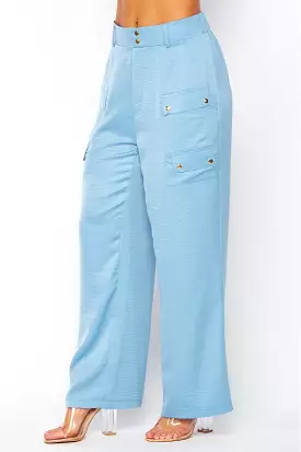 Satin Cargo Pocket Wide Leg Pants