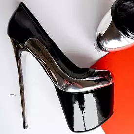 Silver Mirror Black Gloss Metallic High Heel Pumps