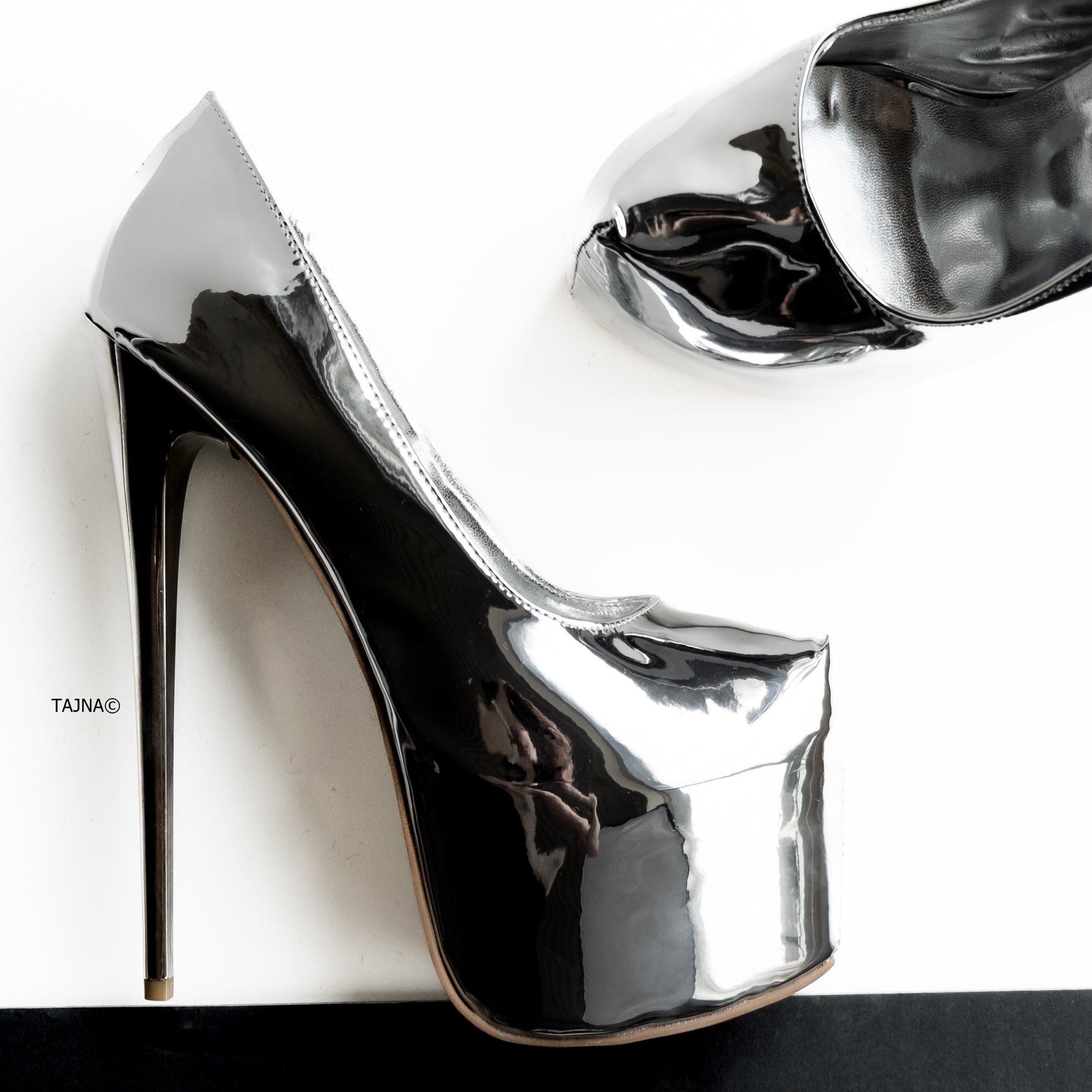 Silver Mirror Metallic Heel High Heel Pumps