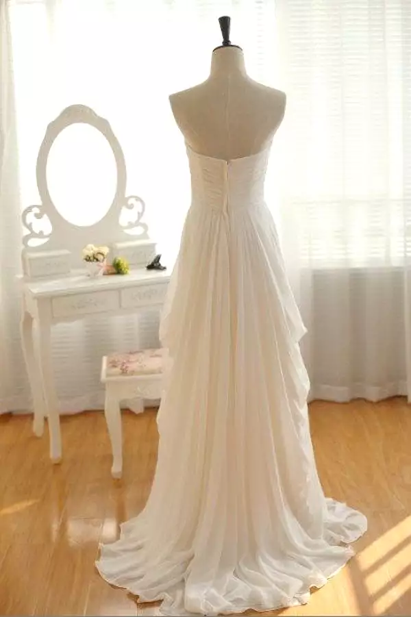 Simple A-line Bodice Floor Length Ruffles Chiffon Beach Wedding Dresses