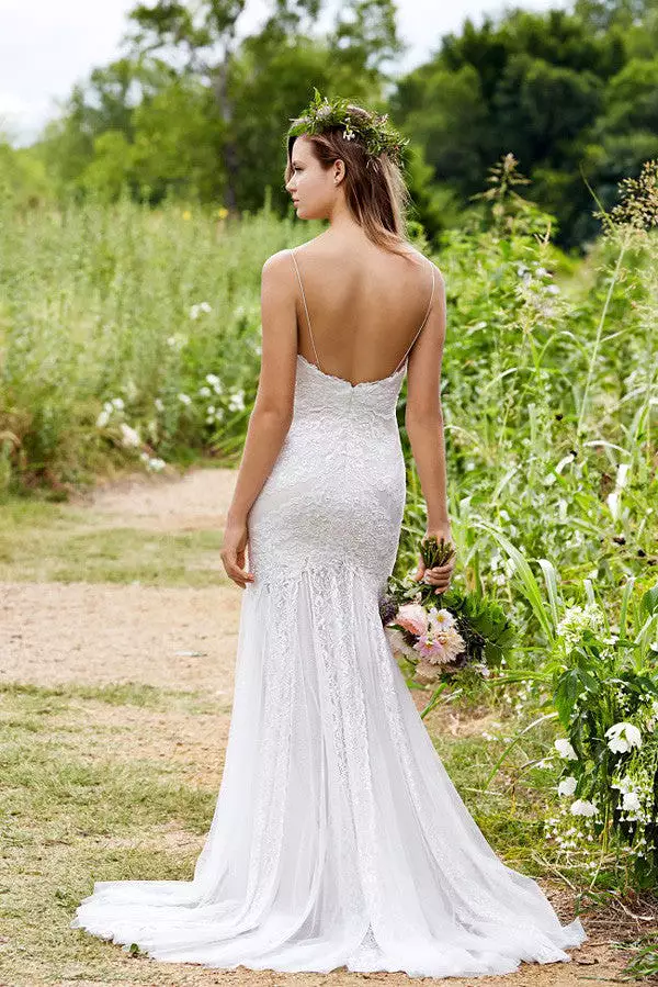 Simple Sweetheart Spaghetti Strap Sleeveless Low Back Lace Mermaid Wedding Dresses