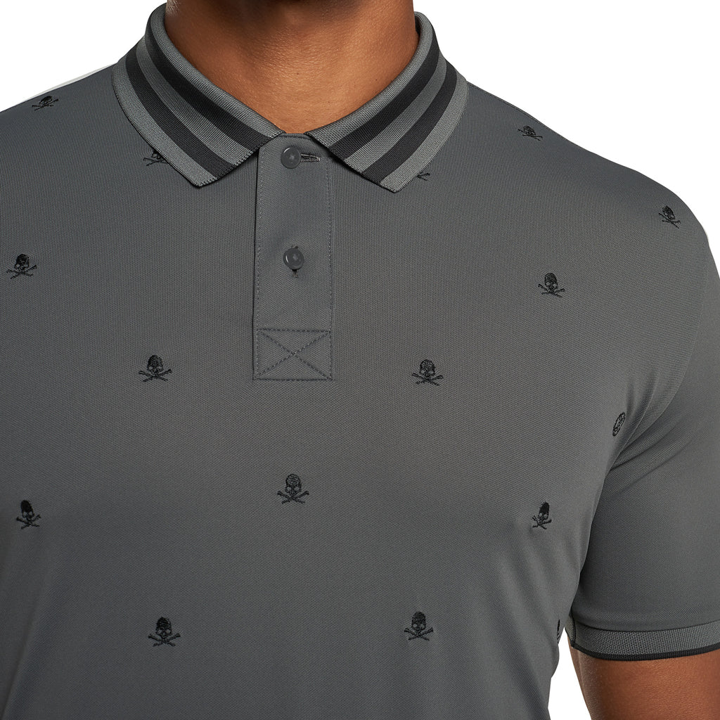 Skull & T's Embroidered Polo Tech Pique Charcoal