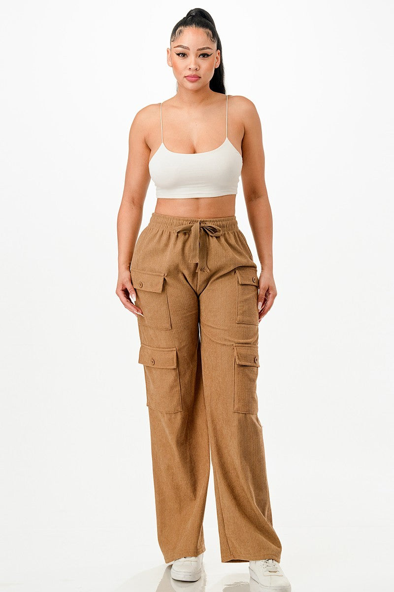 Solid Corduroy Cargo Pants