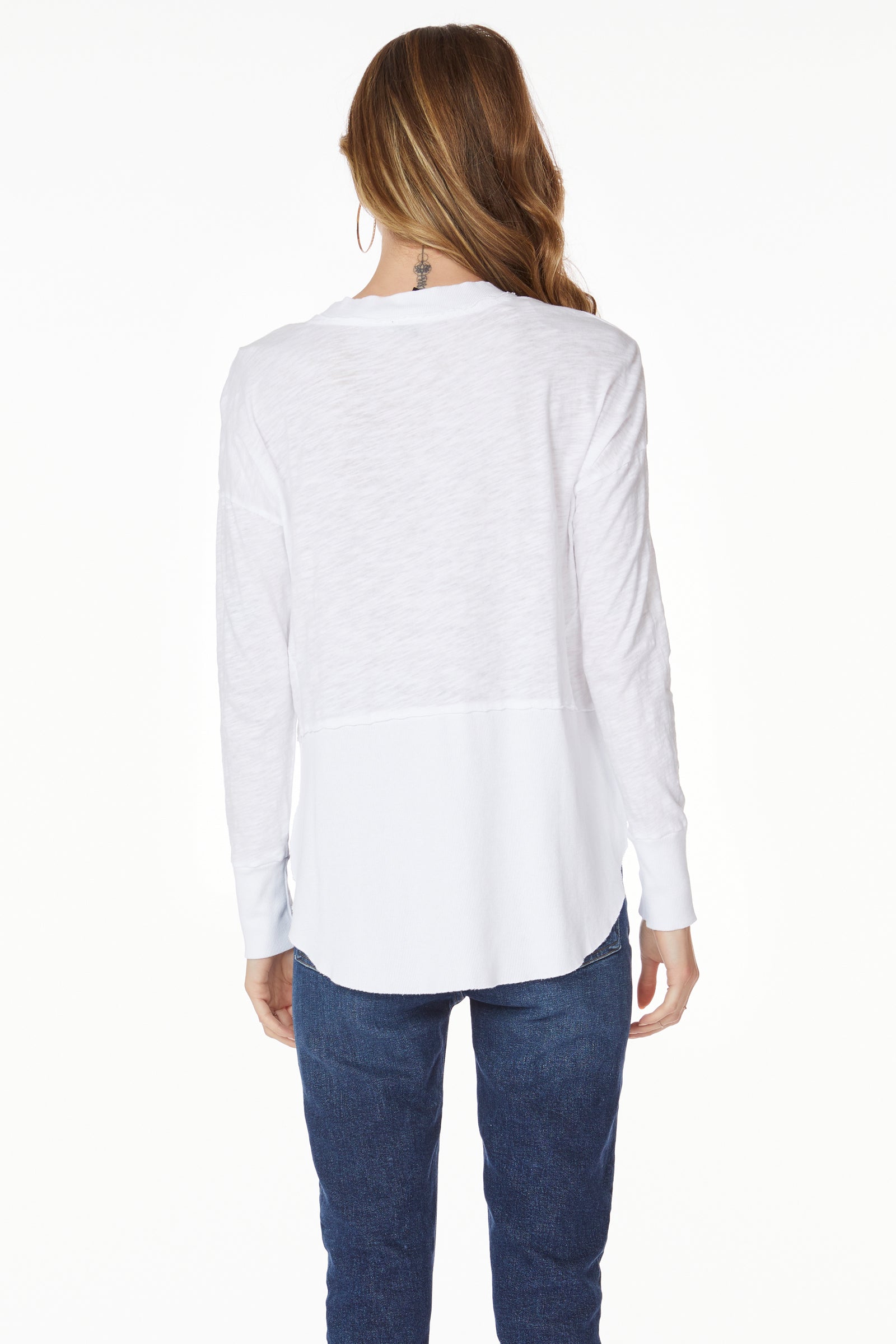 SPLIT NECK RIB MIX LAYERED TEE