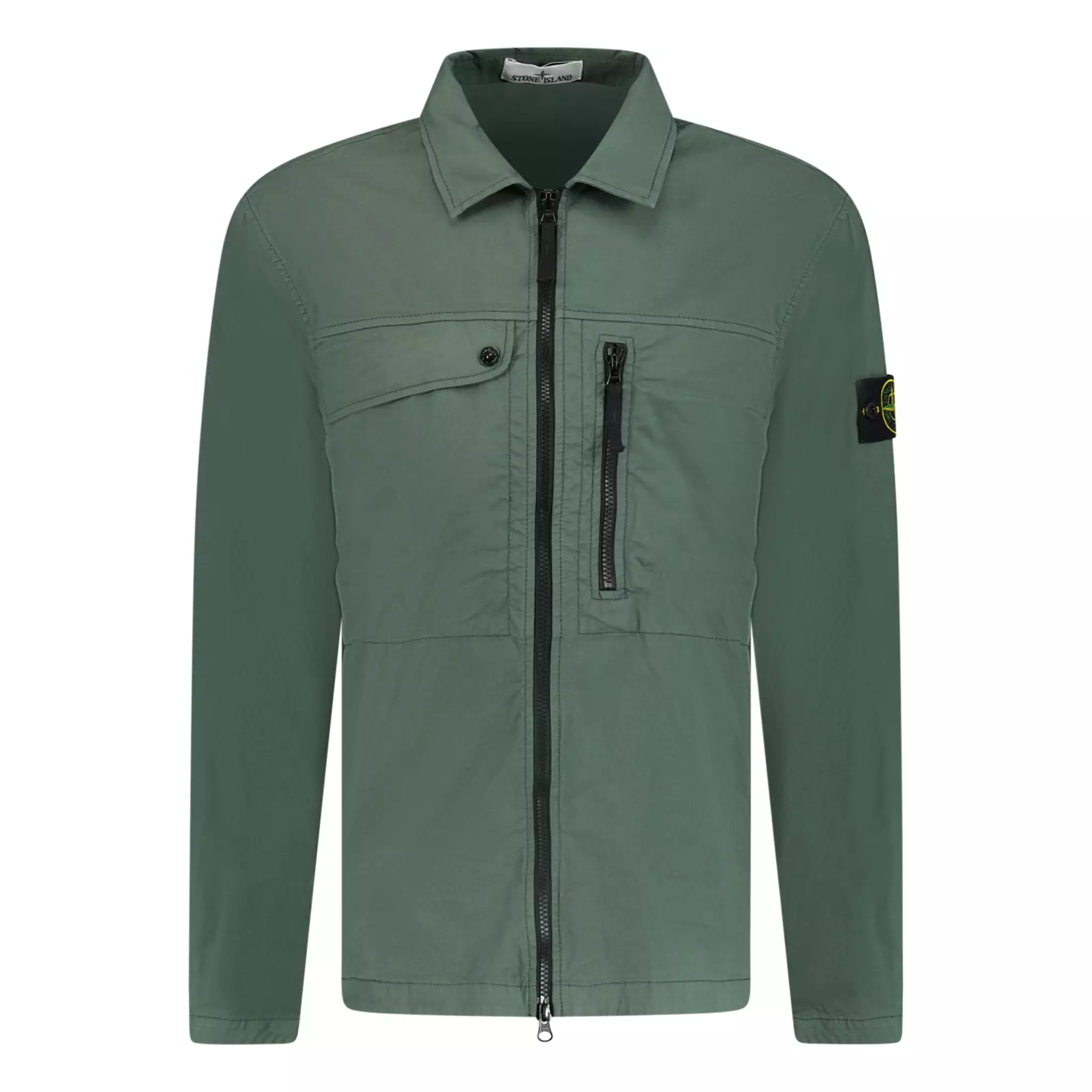 STONE ISLAND SUPIMA COTTON TWILL STRETCH OVERSHIRT JACKET KHAKI GREEN