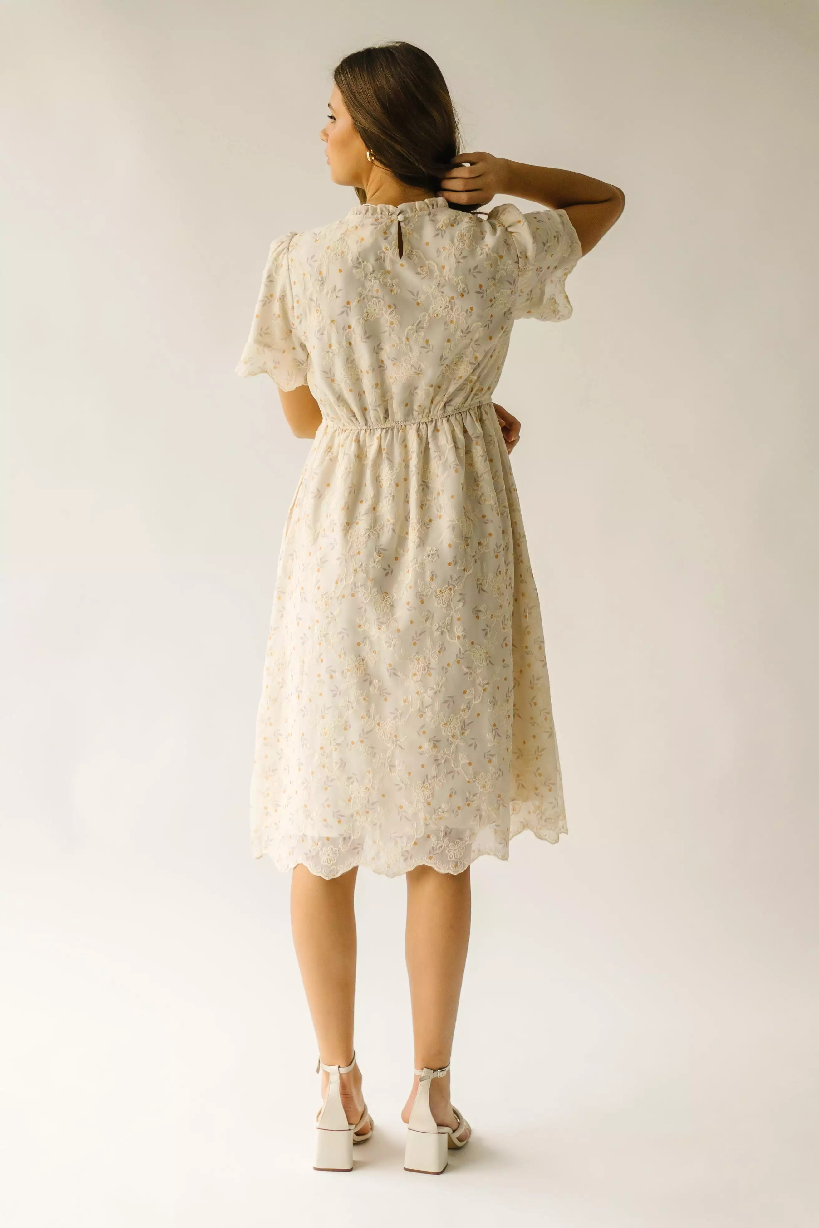 The Annetta Embroidered Detail Dress in Ivory + Marigold