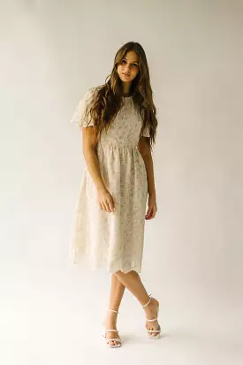 The Annetta Embroidered Detail Dress in Ivory + Marigold