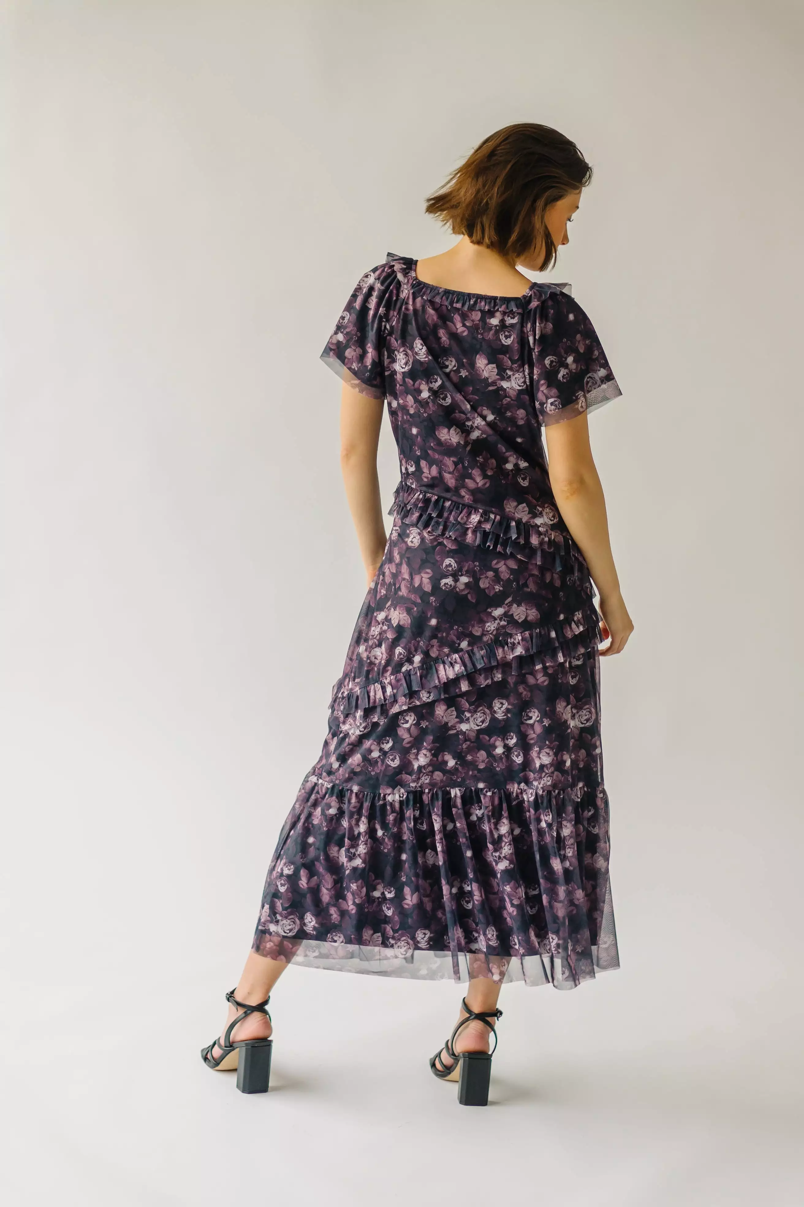 The Barnett Raw Edge Floral Dress in Black Multi