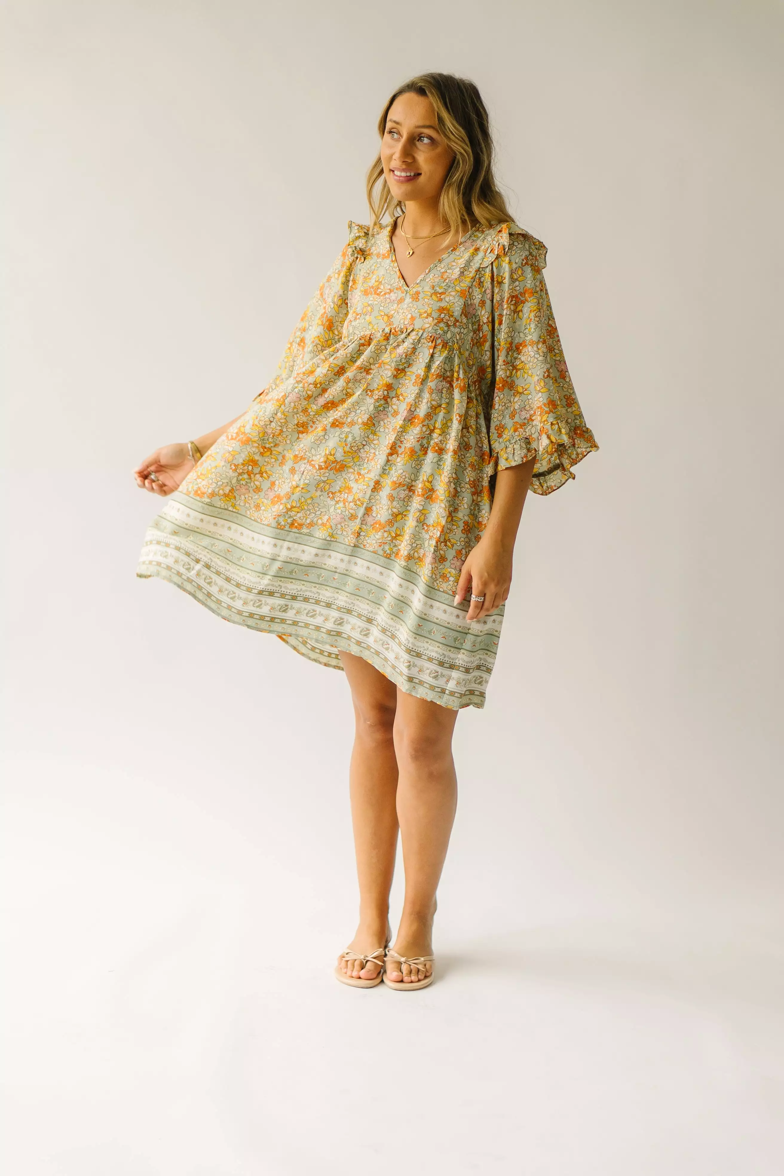 The Bethania Kimono Sleeve Babydoll Dress in Sage