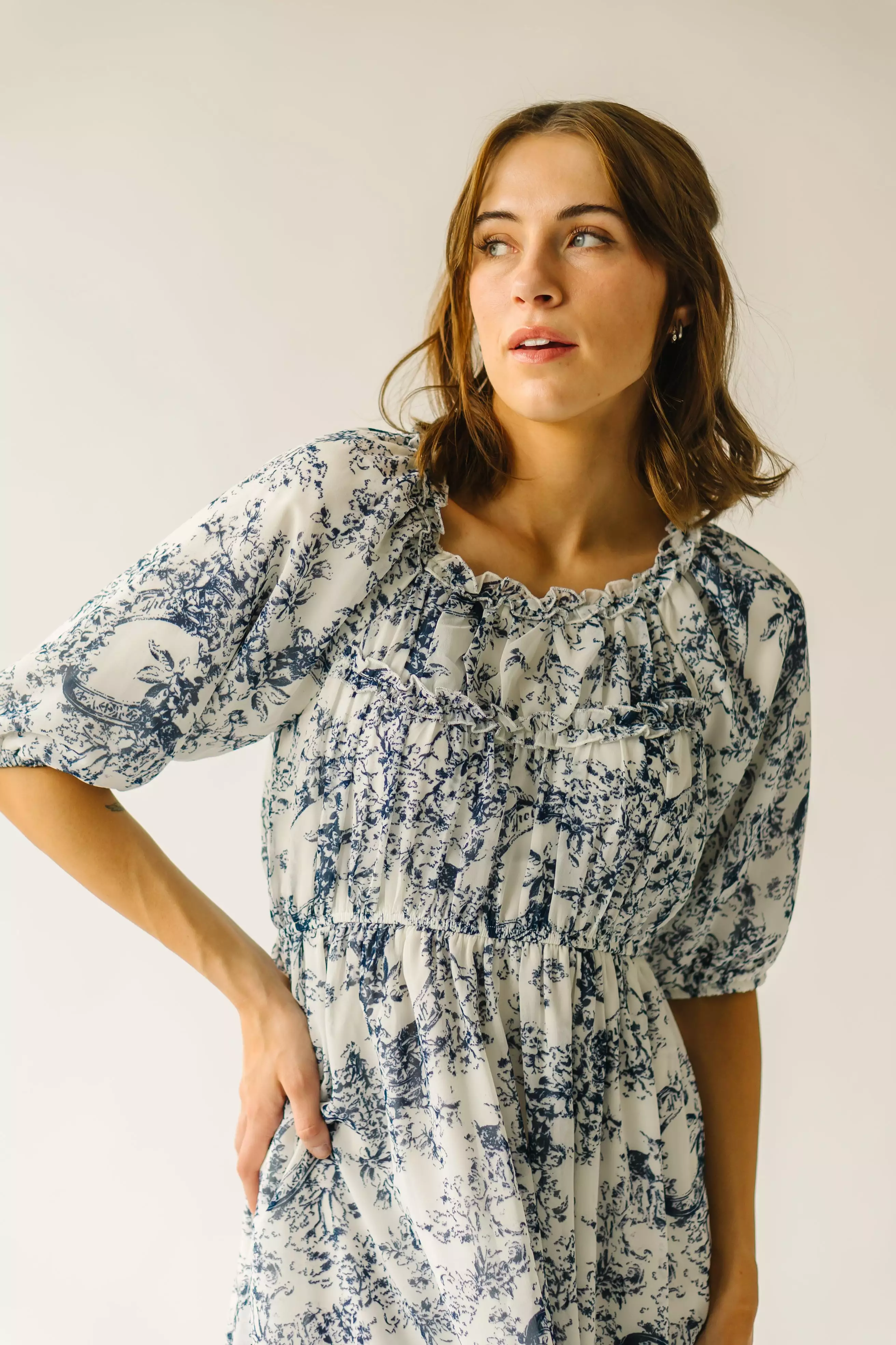 The Boulder Pleated Floral Dress in Blue Multi