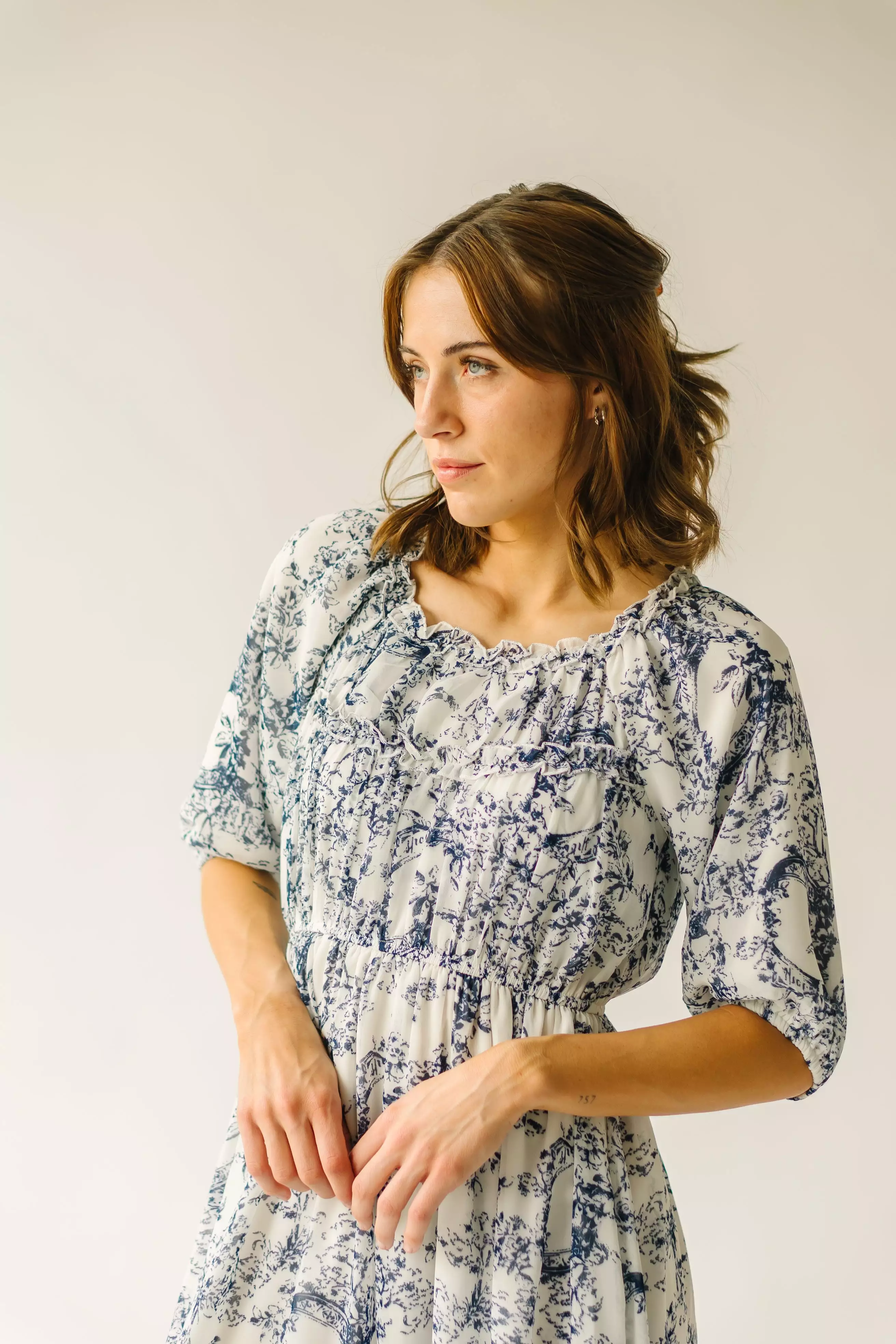 The Boulder Pleated Floral Dress in Blue Multi