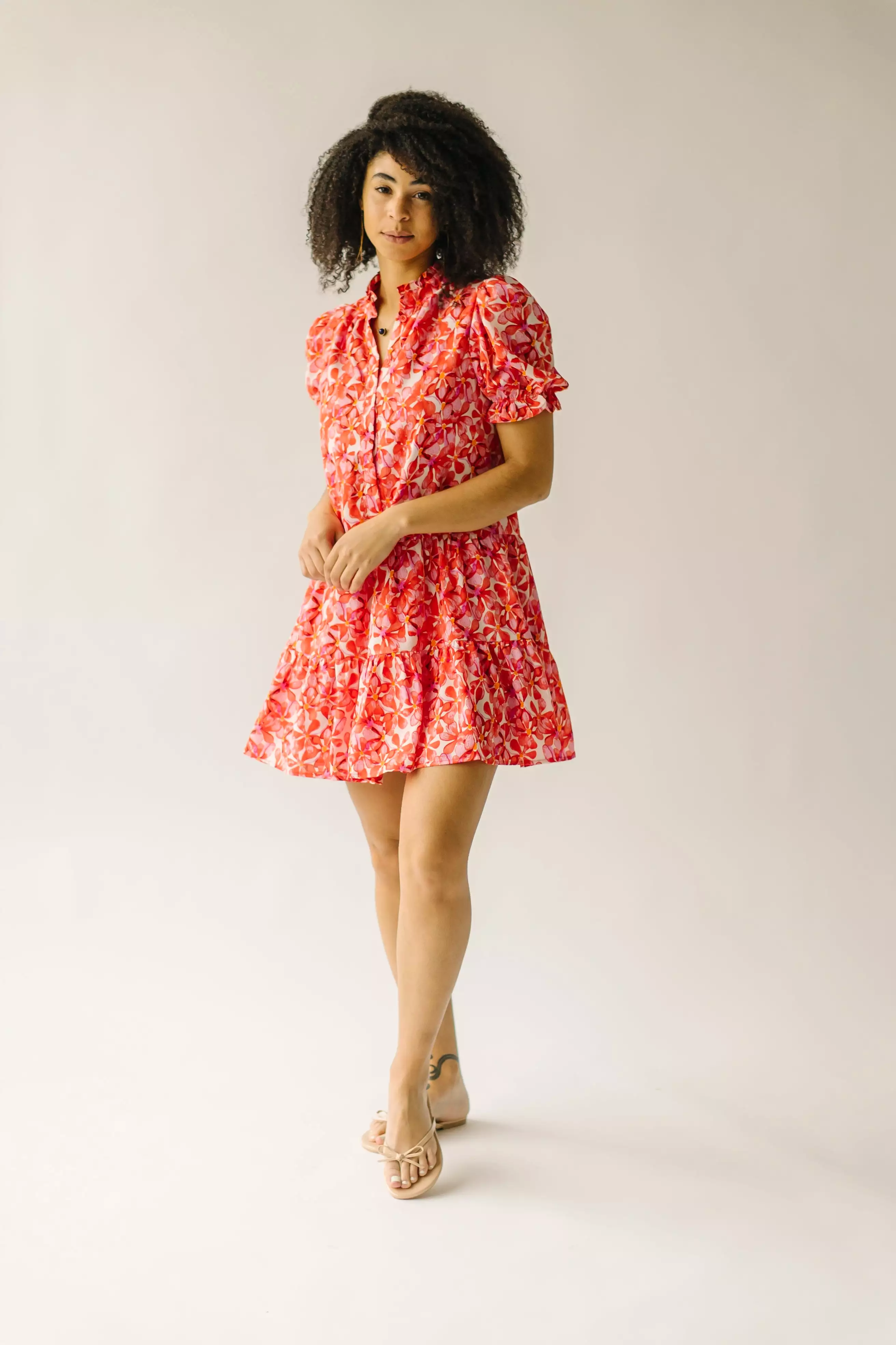 The Dibble Button Down Dress in Red Floral