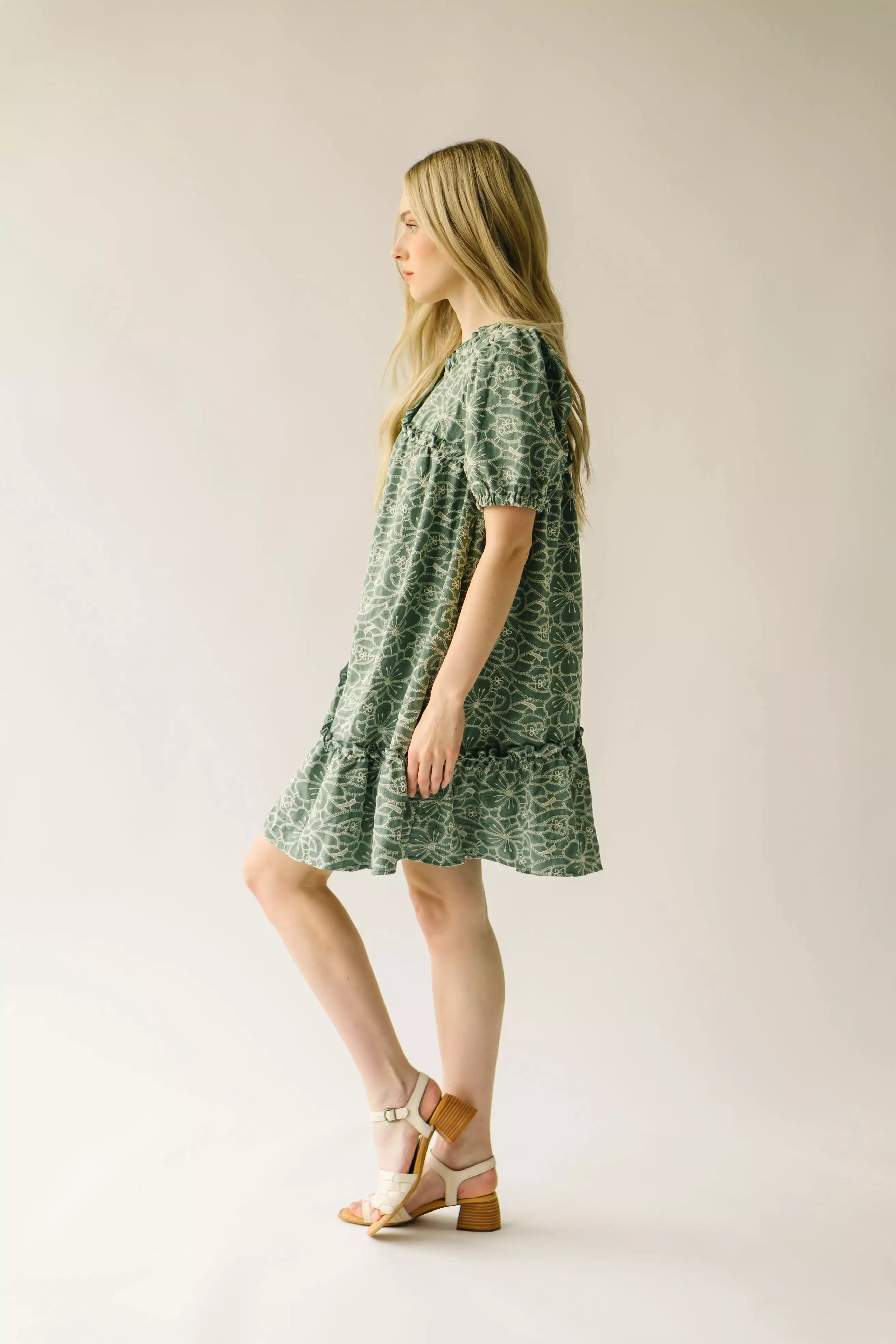 The Enfield Asymmetrical Embroidered Dress in Green