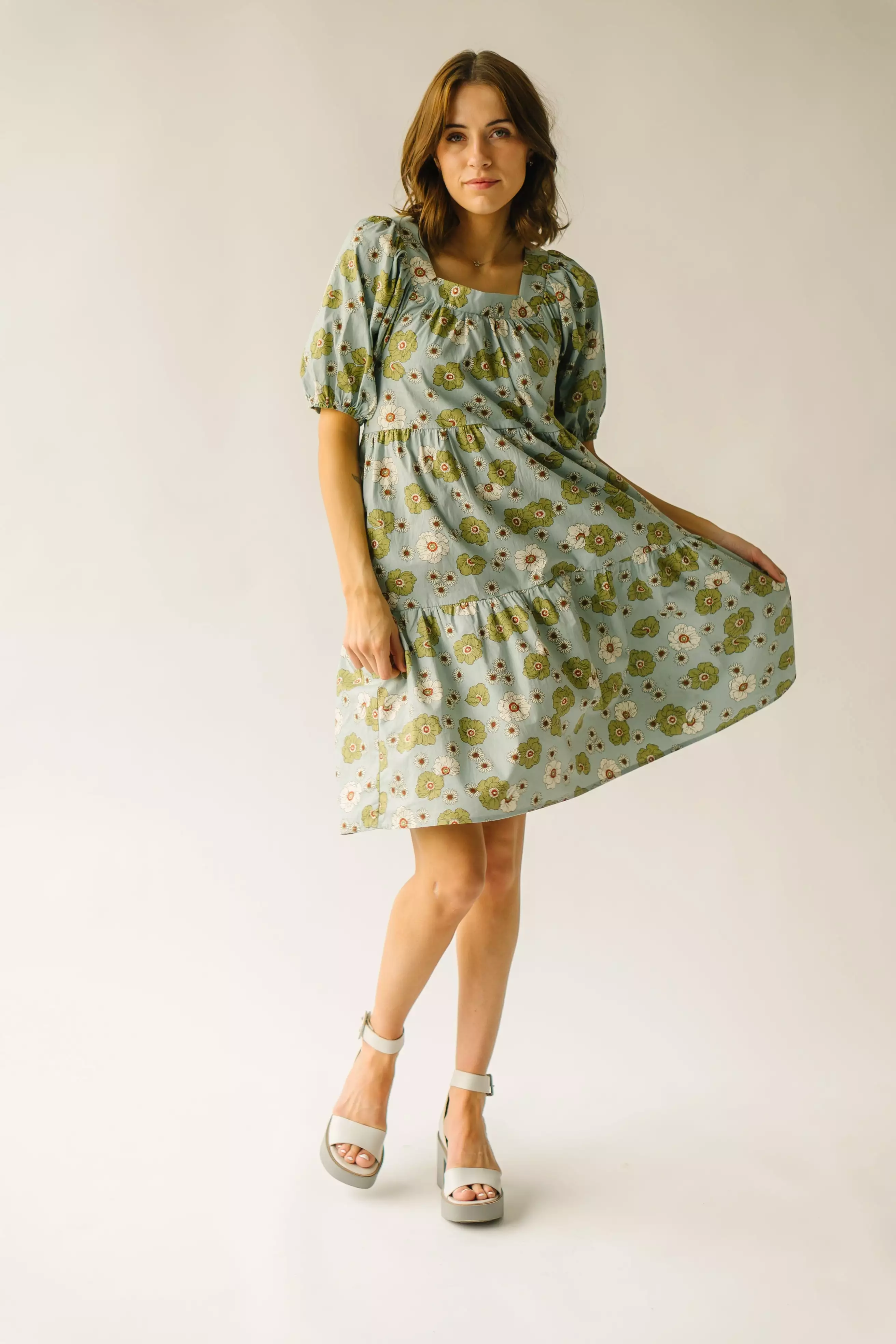 The Fontana Floral Detail Dress in Sage