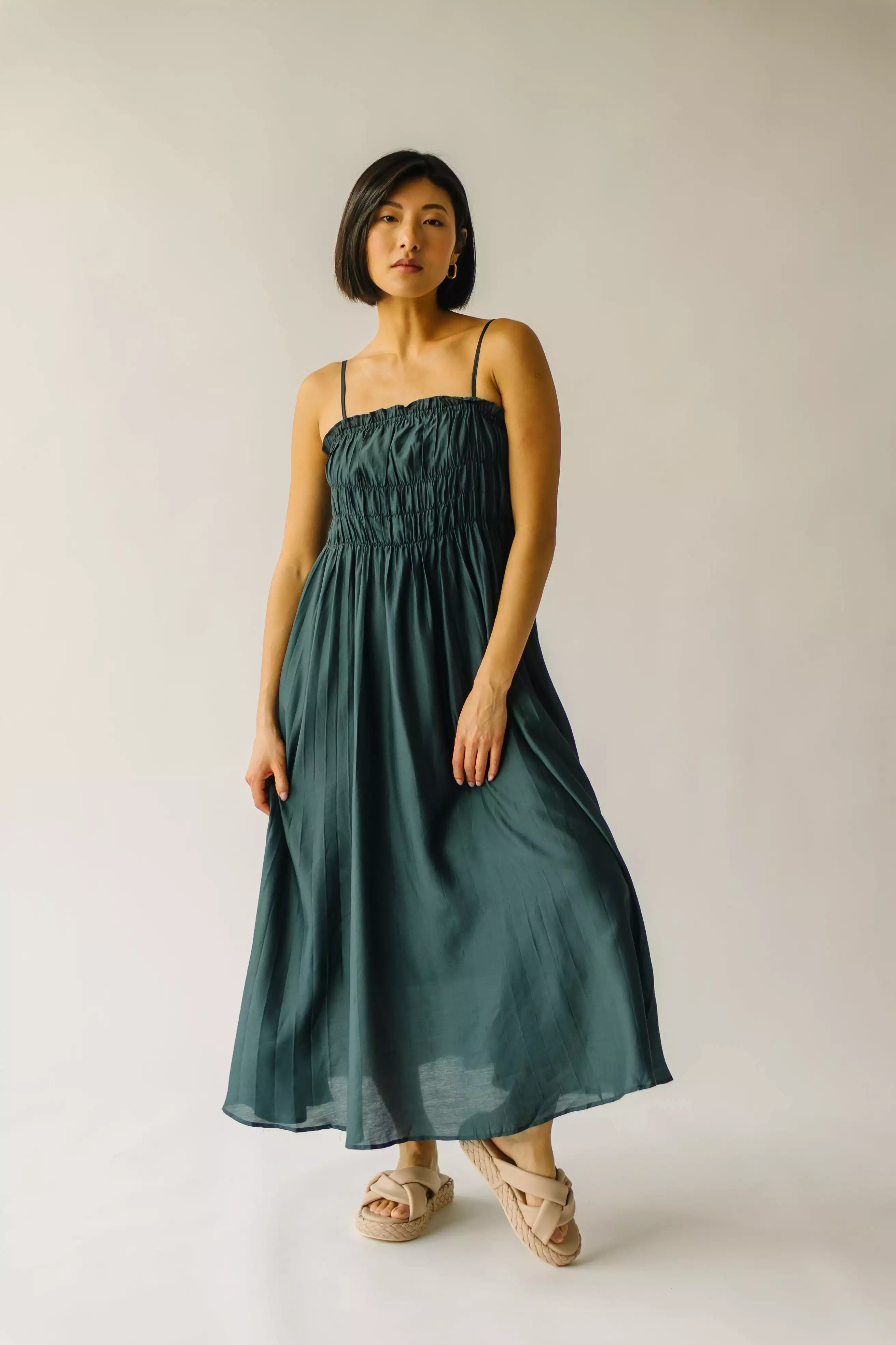 The Frisco Pleated Maxi Dress in Dark Forest