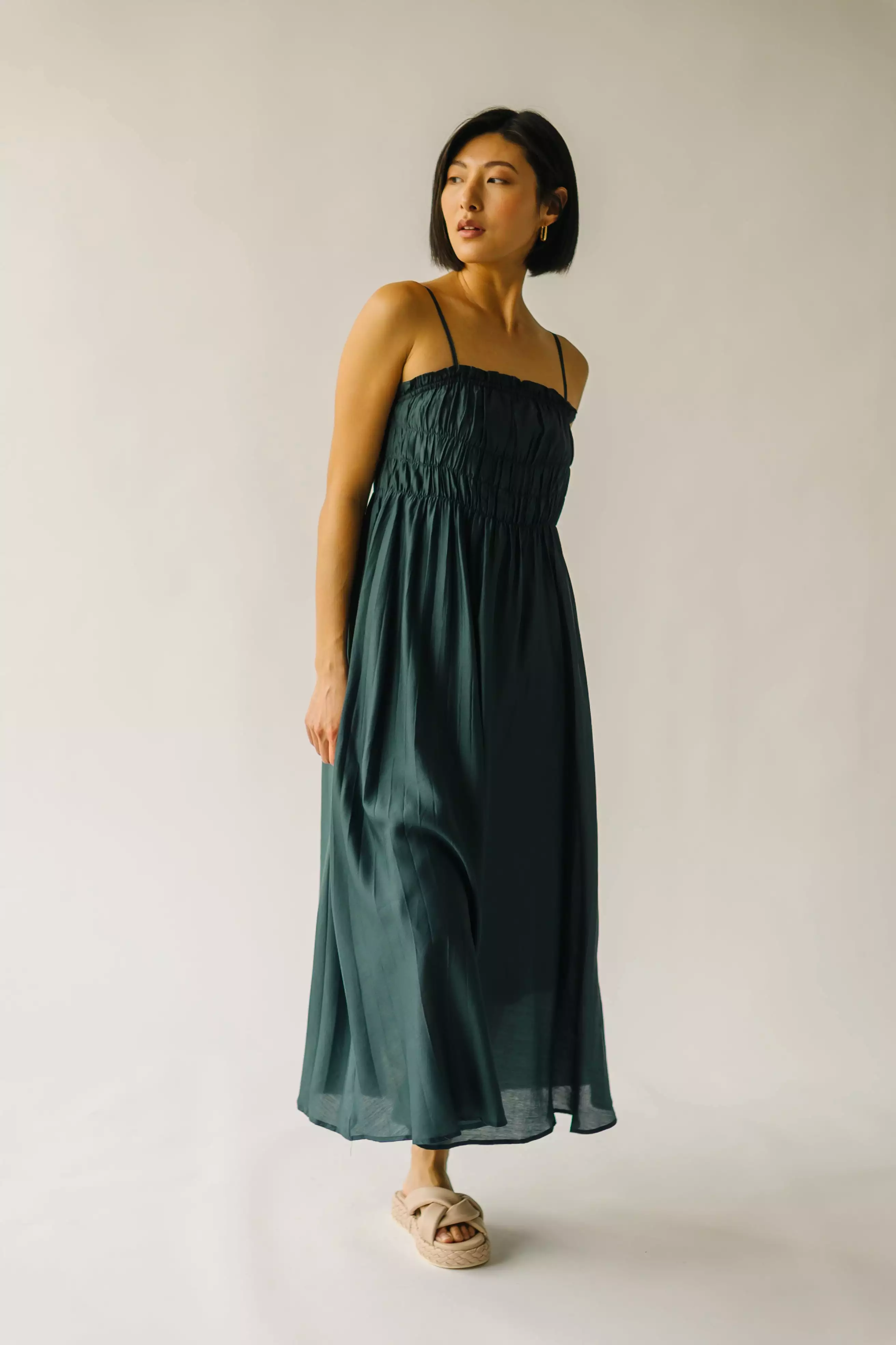 The Frisco Pleated Maxi Dress in Dark Forest