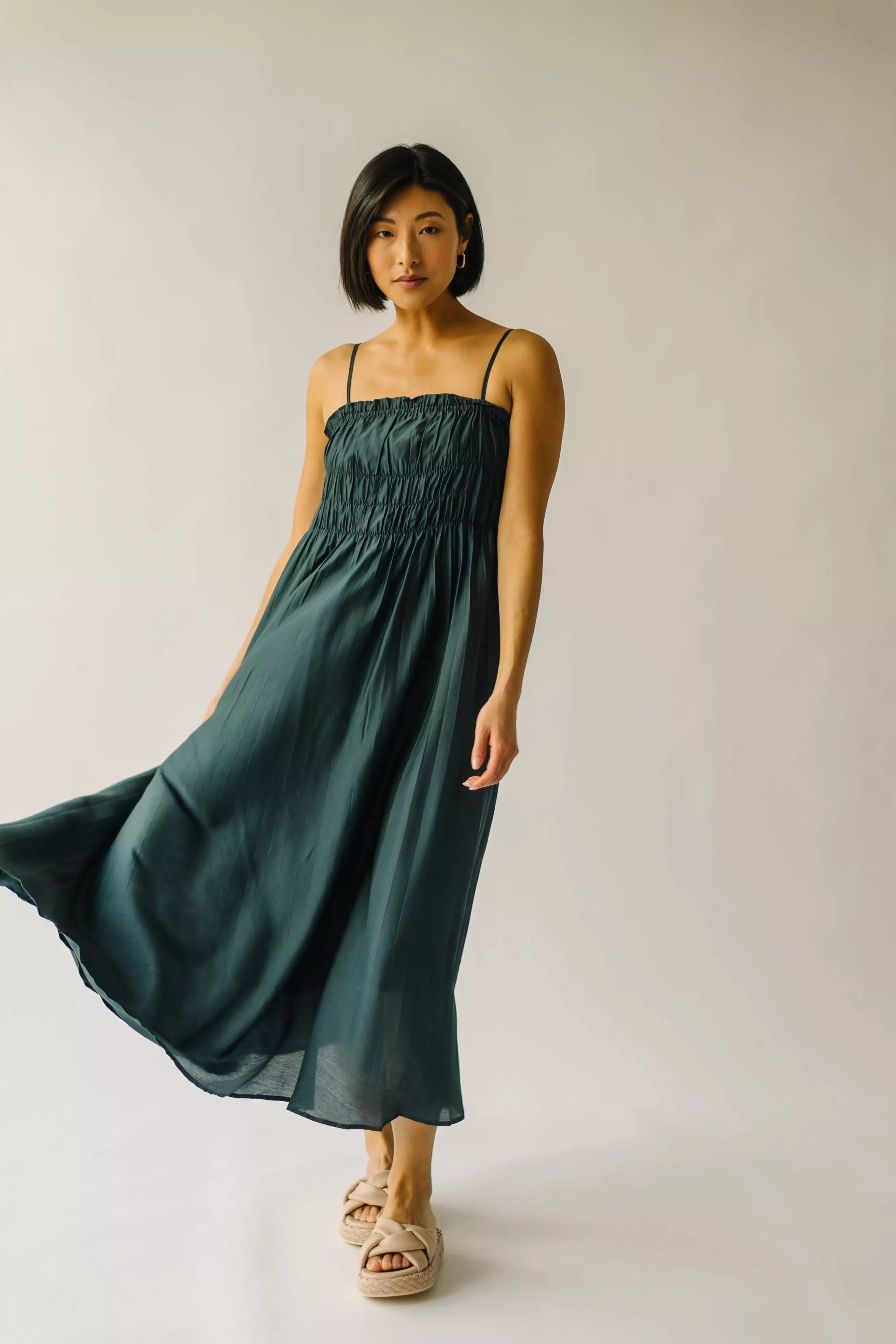 The Frisco Pleated Maxi Dress in Dark Forest