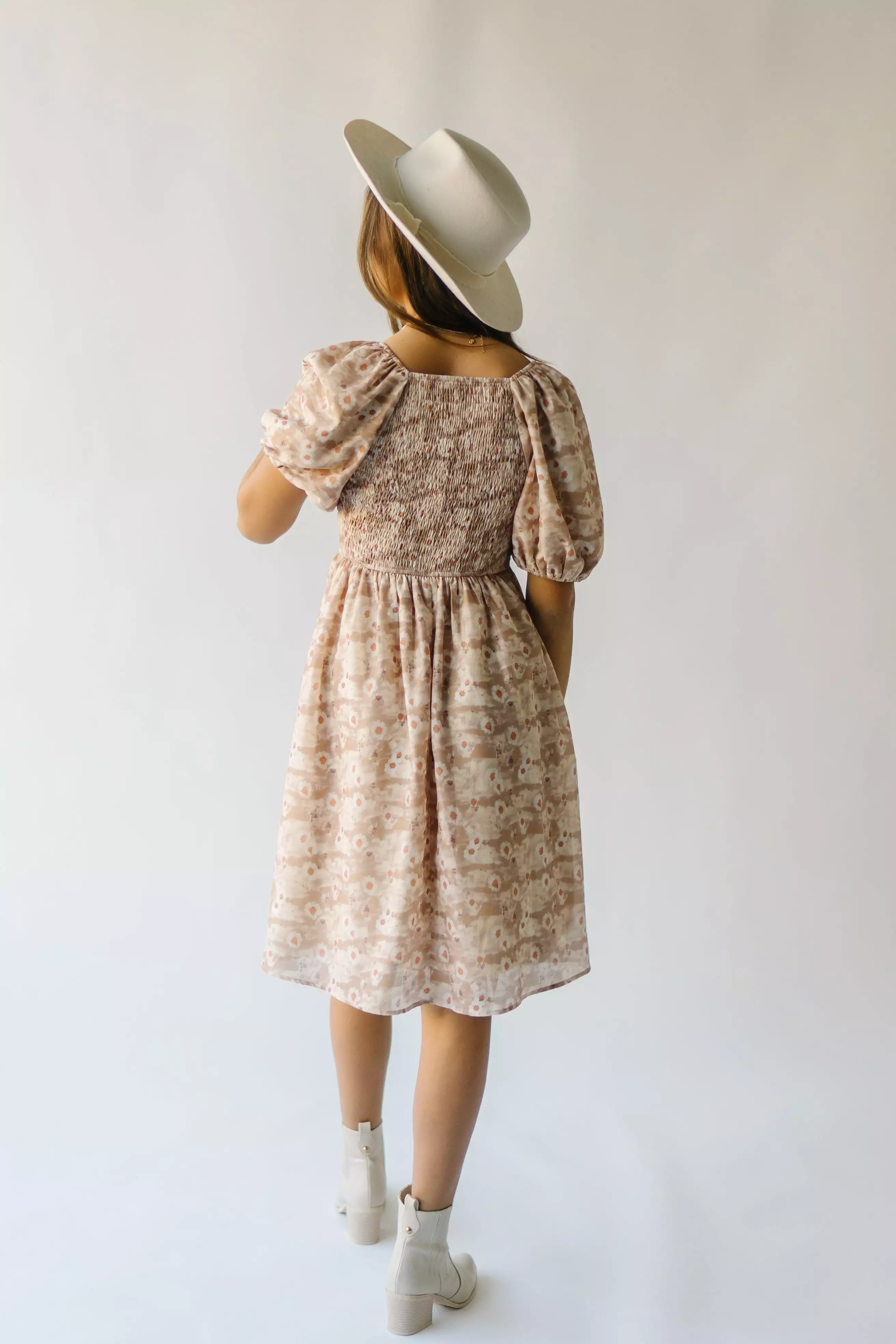 The Laredo Square Neck Floral Dress in Tan Multi