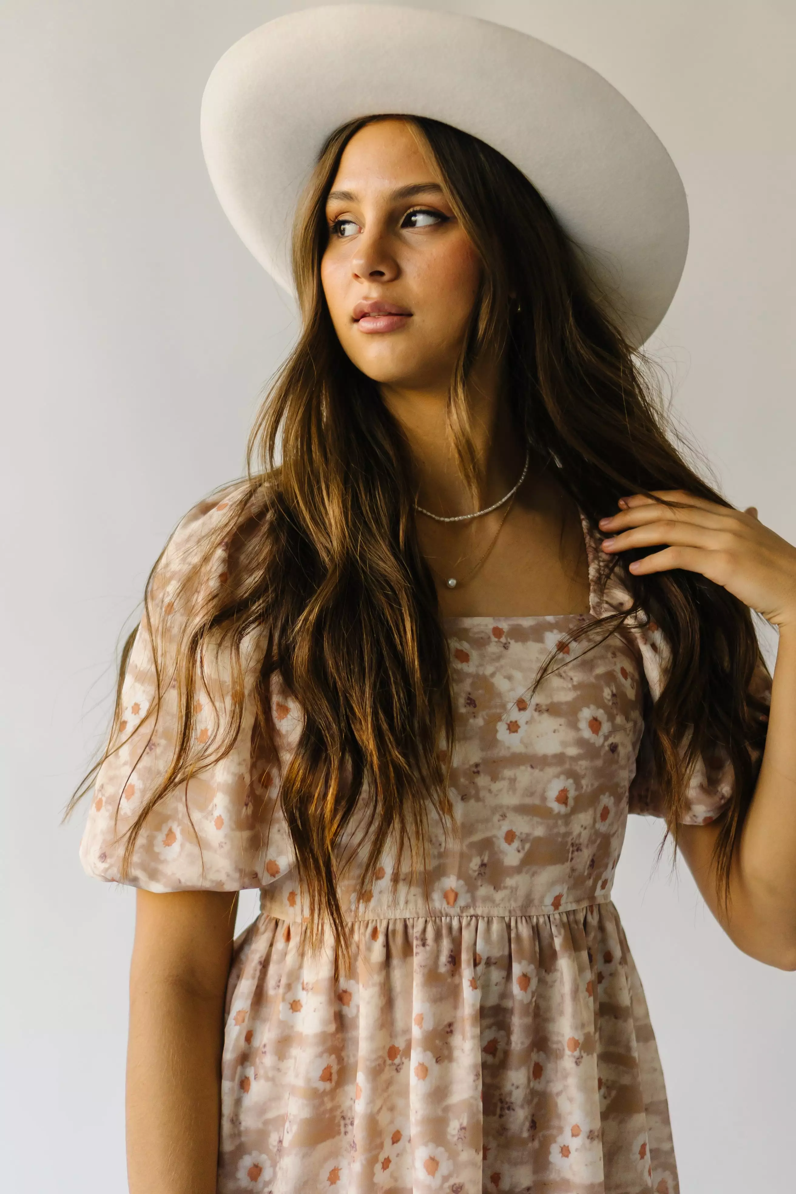 The Laredo Square Neck Floral Dress in Tan Multi